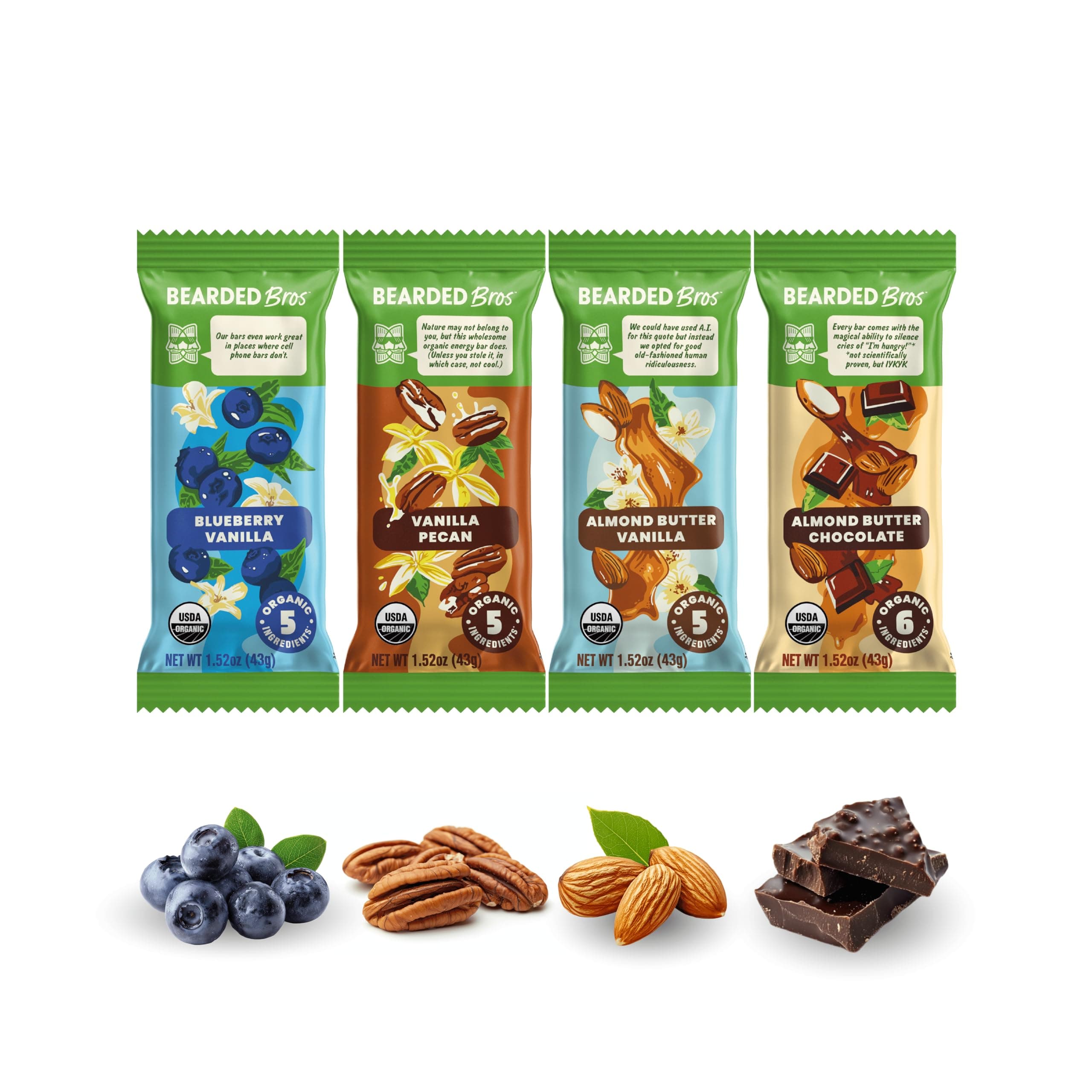 Bearded Brothers Organic Vegan Energy Bars - Gluten & Soy Free, Paleo, Whole 30 | Non GMO, Low Glycemic, High Protein, Fiber (12 Count (Pack of 1), Variety Case)