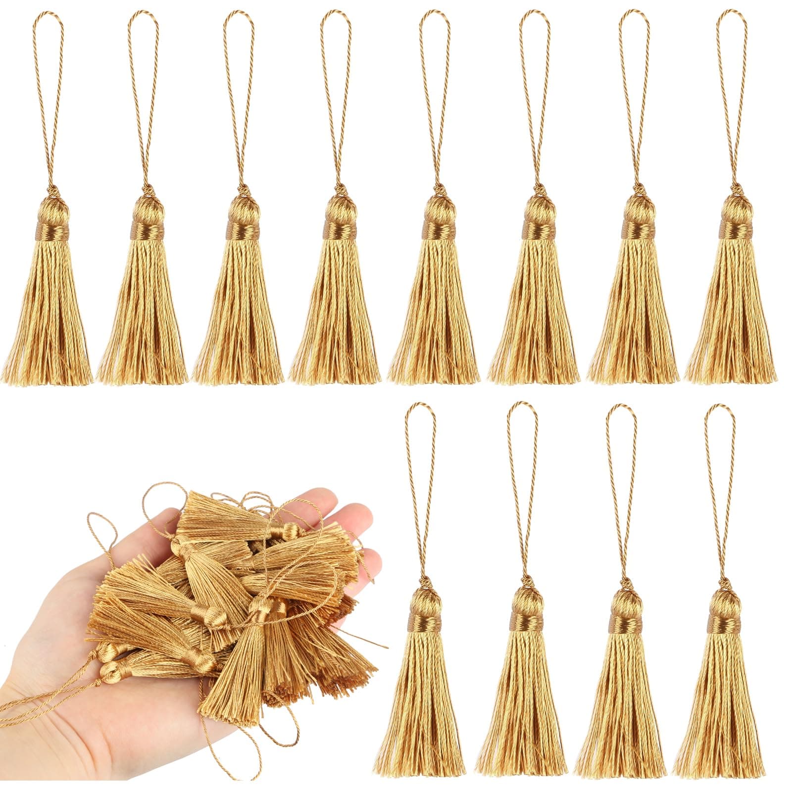 45 Pcs Mini Bookmark Tassels 3.75inch/9.5cm Silky Handmade Keychain Tassel with 2.15inch Cord Loop,Colorful Small Tassels for Craft Accessory,Tags