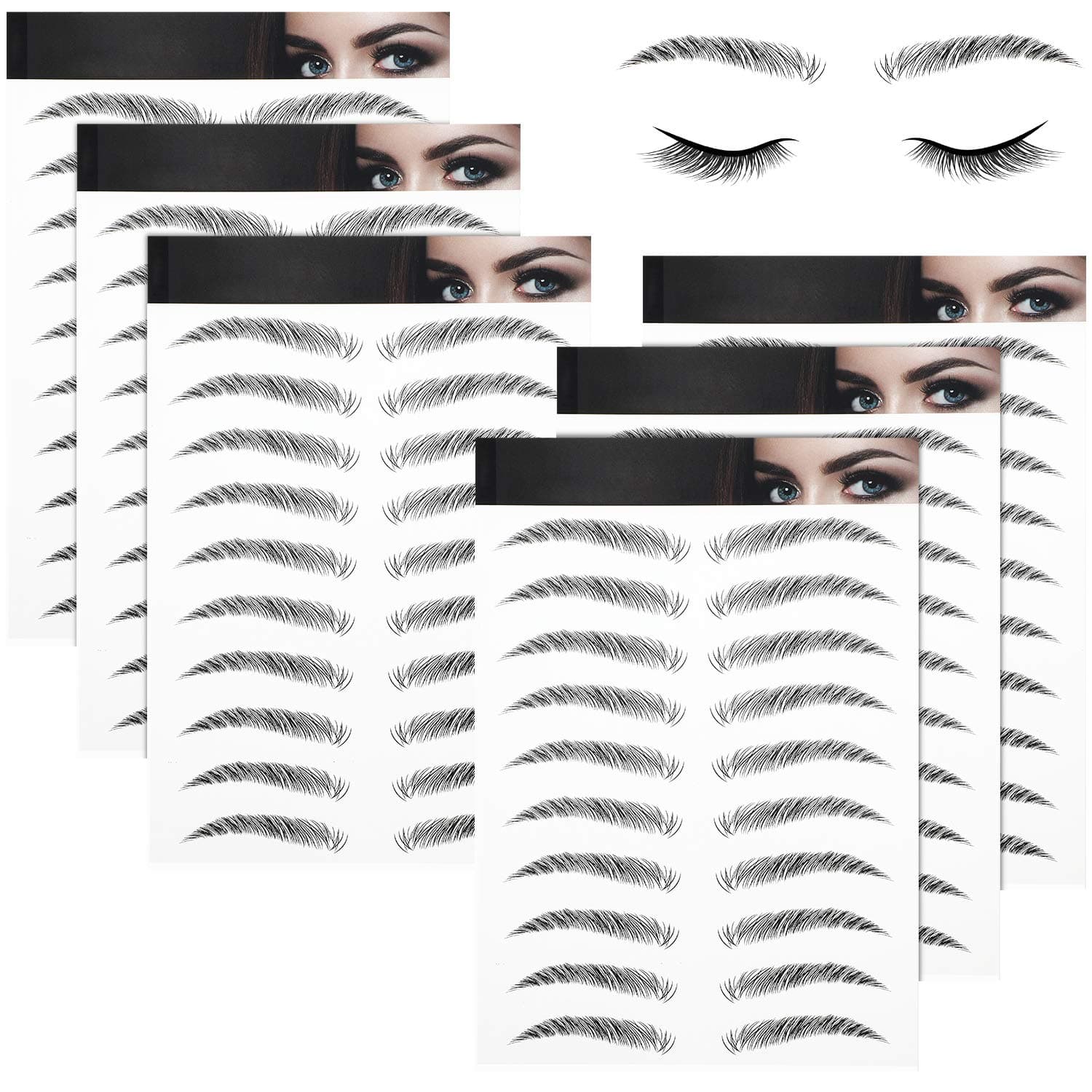 Blulu 6 Sheets 4d Hair-like Waterproof Eyebrow Tattoos Stickers Transfers Temporary Brow Tattoo Peel off Grooming Shaping Sticker in Arch Style, 66 Pairs Black(Delicate Styles)