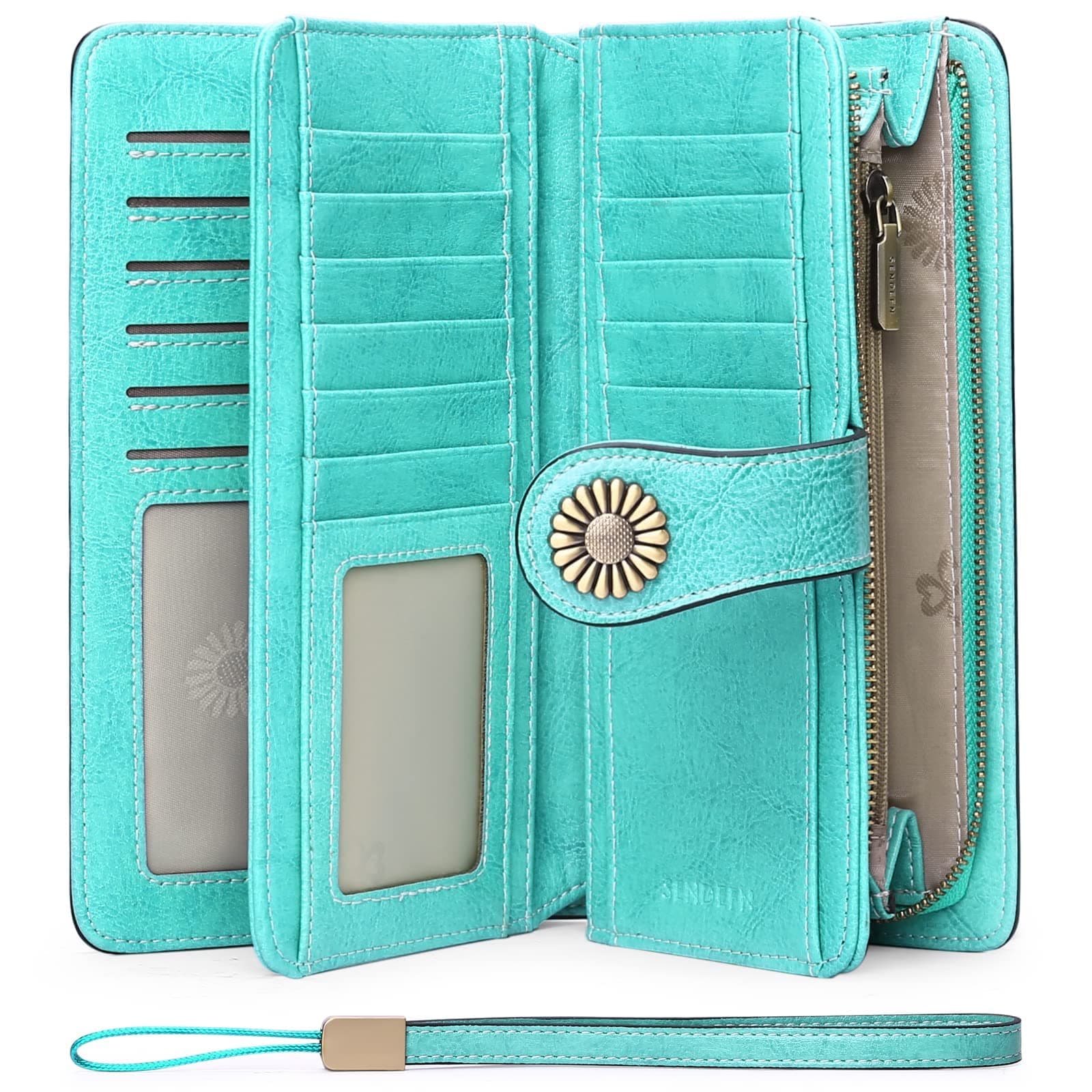 SENDEFNWallets for Women Leather Credit Card Holder with RFID Blocking Large Capacity Wristlet