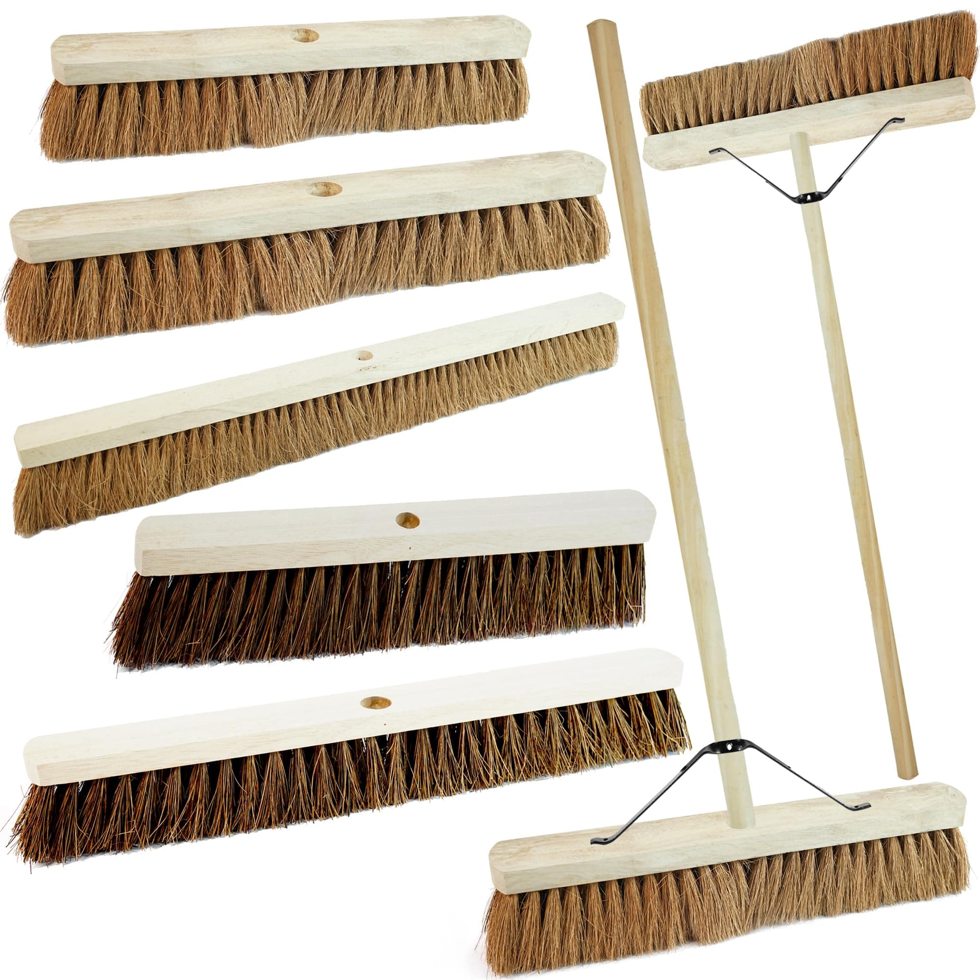 Indoor Outdoor Sweeping Brush With Long Handle Soft or Hard Bristle 18", 24" or 36" Home, Office, Garden, Garage & Yard Sweeping Broom (1, 18" Bassine Hard Bristle)