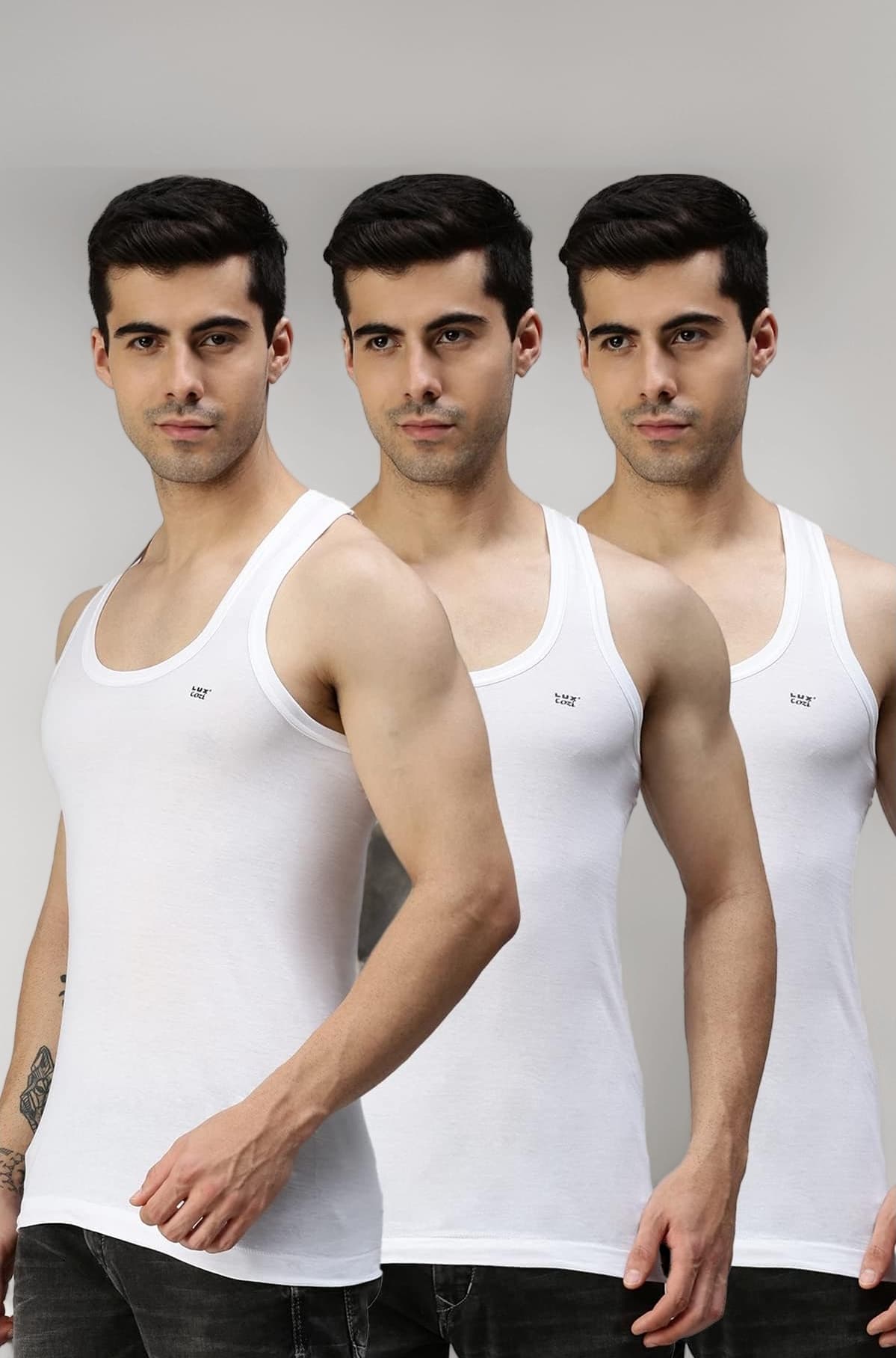Men's White Round Neck Sleeveless Cotton Regular Fit Vest (Pack of 3)
