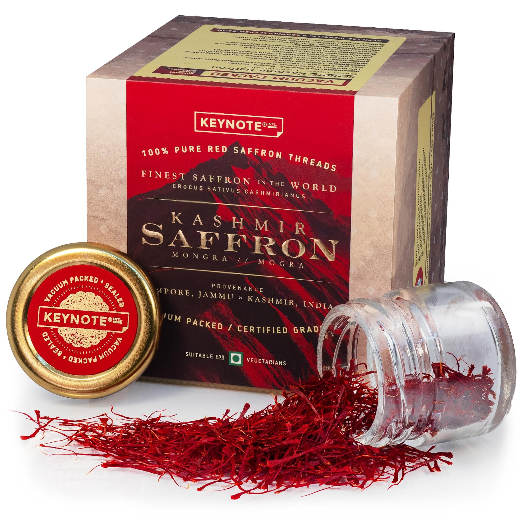 Keynote Kashmir Saffron | Kashmiri Kesar | Keshar | Whole Threads | Gift Box | Vacuum Packed Glass Bottle 1 gram | Pack of 1