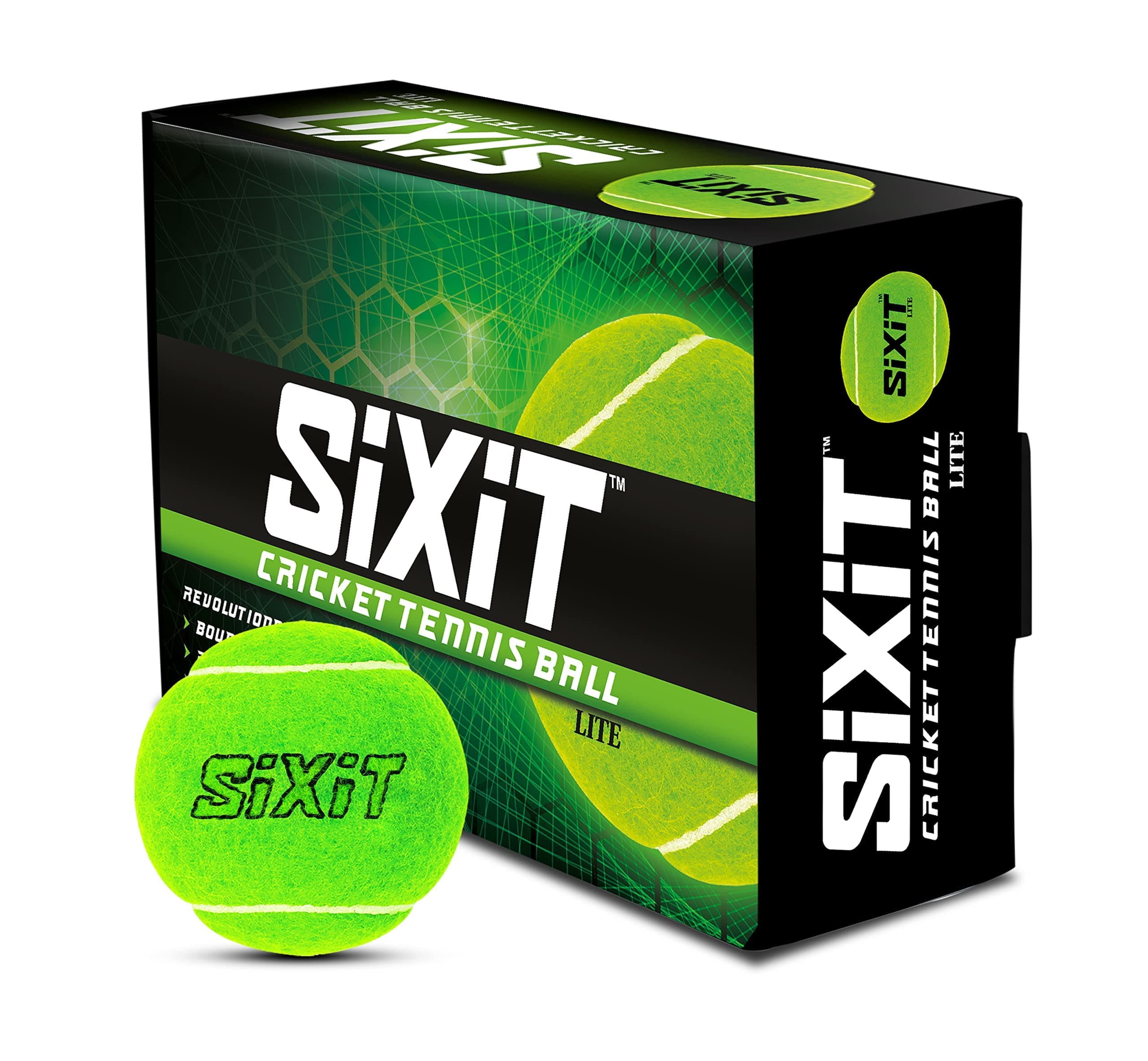 Sixit Lite Cricket Tennis Ball - Pack of 6, Green, Standard Size, Durable Rubber Material, Ideal for Practice and Casual Play