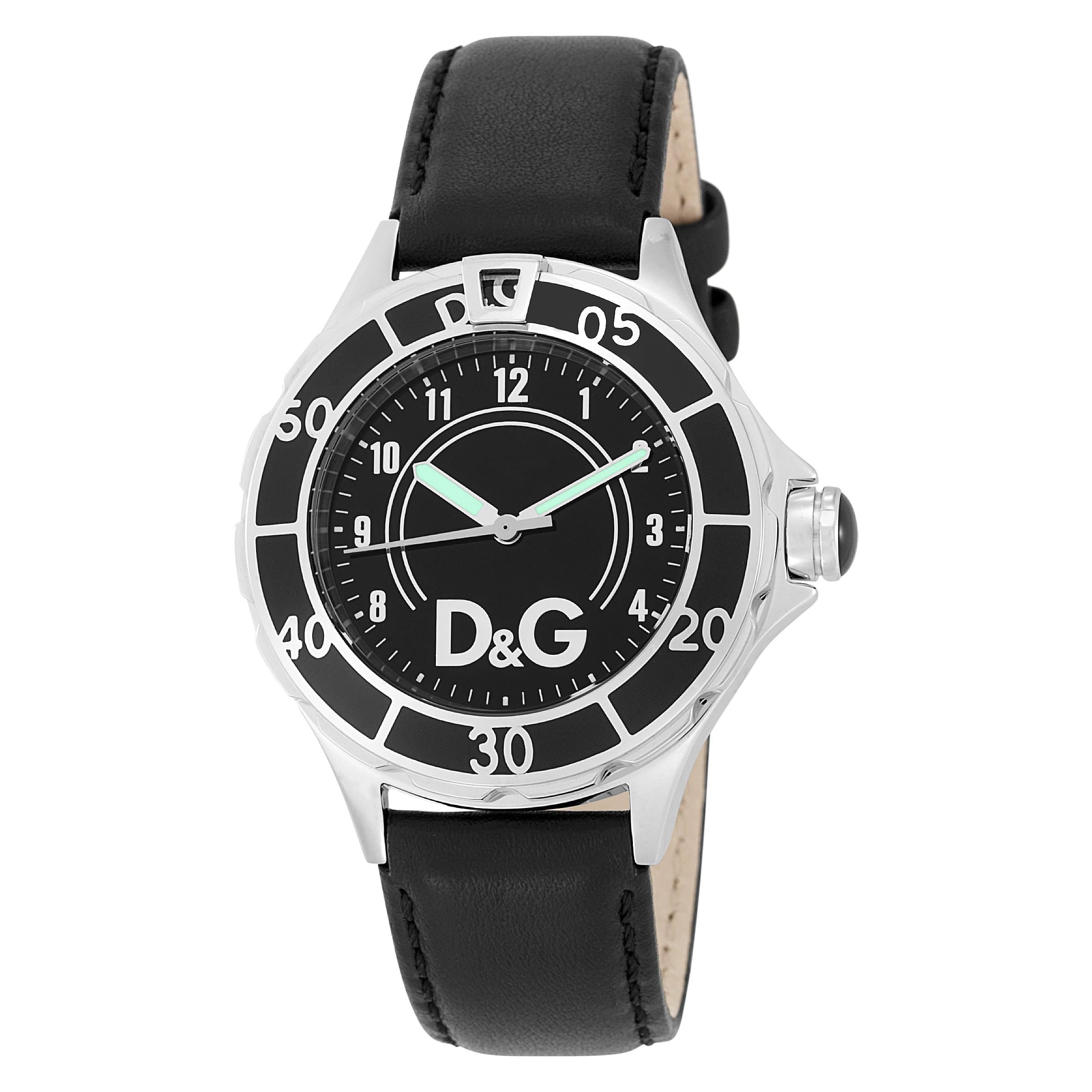 Dolce & Gabbana D&G DW0509 Anchor Black Dial Black Leather Strap Watch