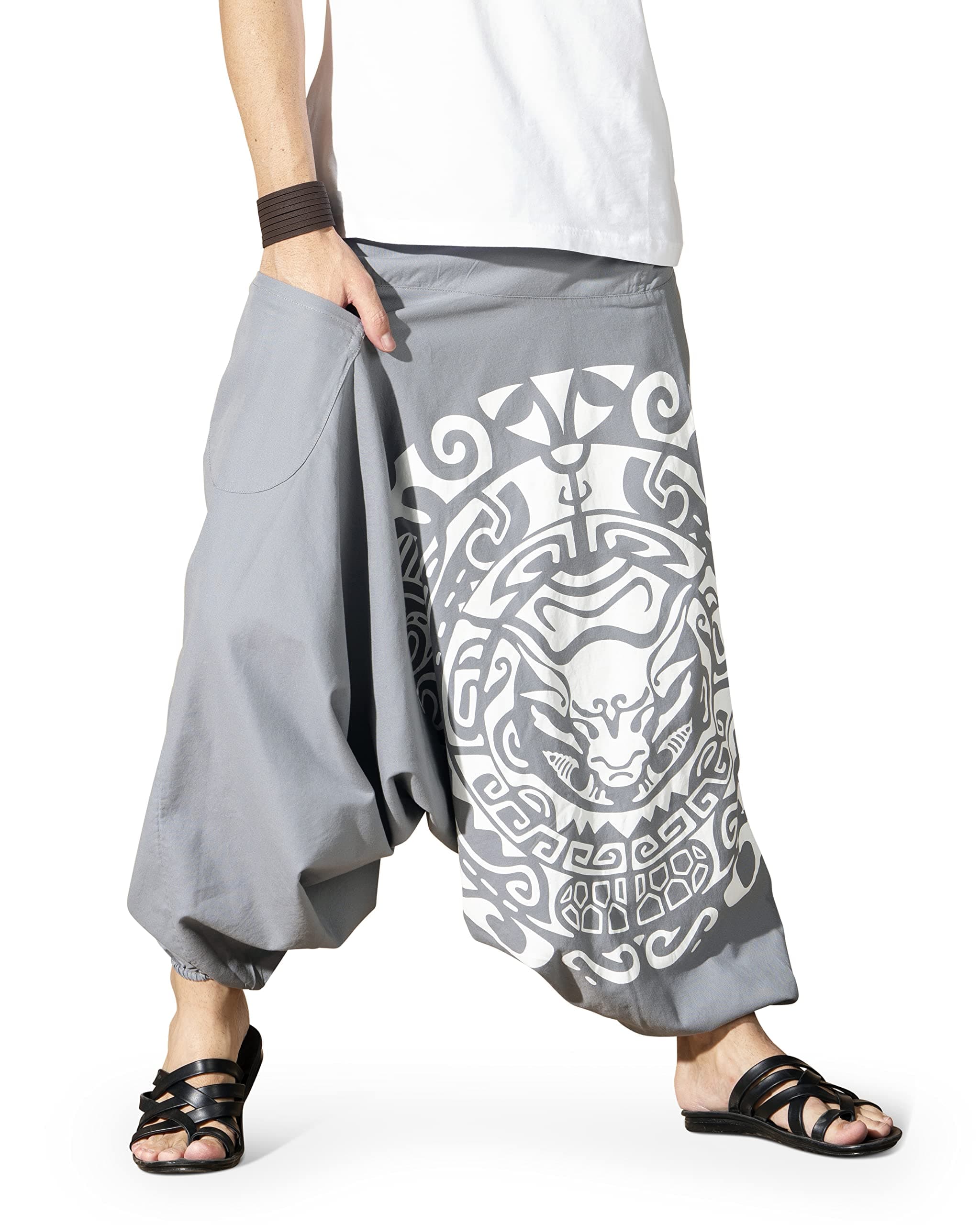 Boho Pants Elastic Ankle Harem for Men, Oversized Exercise Pajama Jogger Loose Boho Aladdin Pant