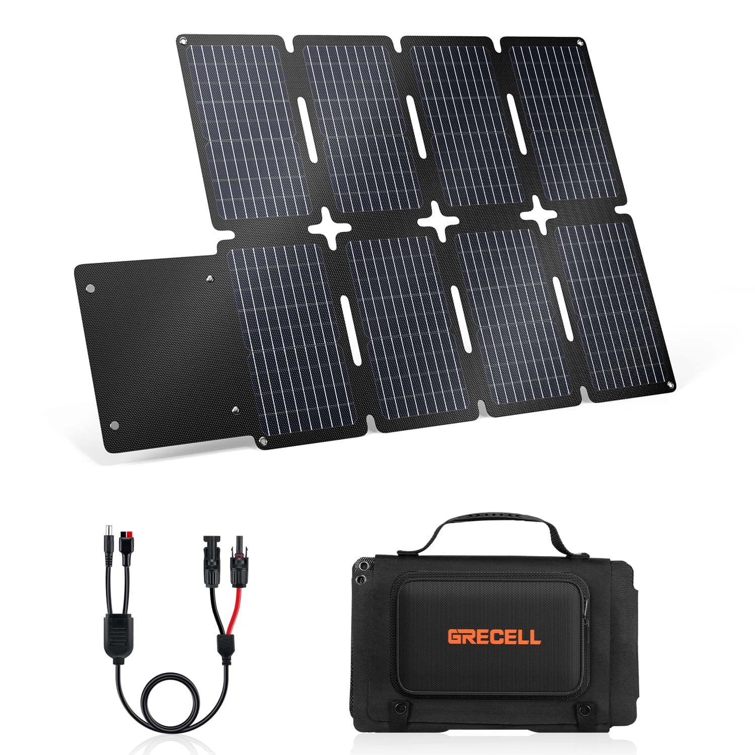 GRECELL 80W Foldable Solar Panel, Portable Solar Charger with USB-A and USB-C QC3.0 (18W) IP67 Waterproof Outdoor Cell Phone Solar Charger for Power Banks Tablets Small Power Station