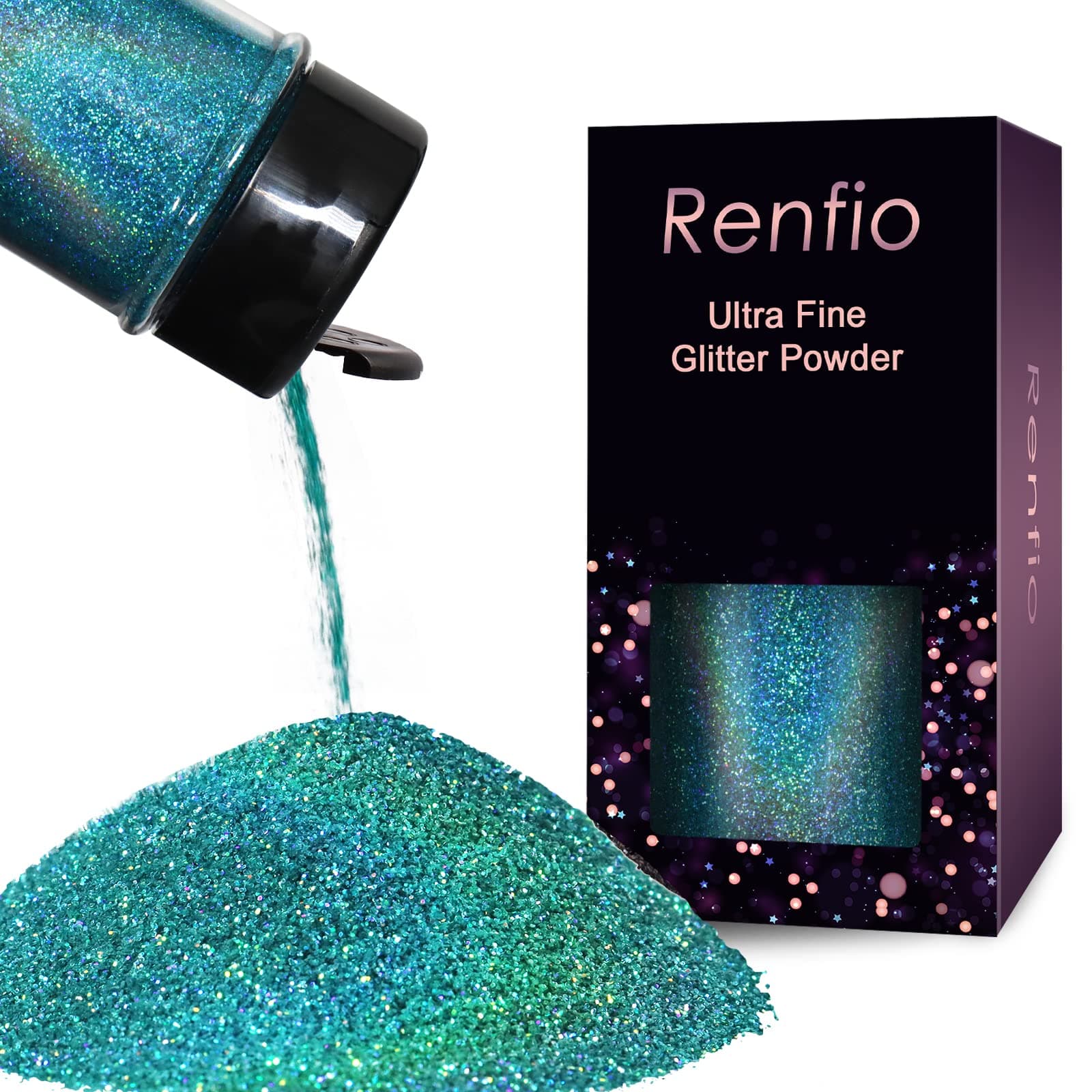 Holographic Ultra Fine Glitter Powder Metallic Resin Glitter 2.11 Oz (60g) PET Flakes Crafts Sequins 1/128" 0.008" 0.2mm Epoxy Chips Flakes for Tumblers Roses Slime - Laser Light Teal Blue