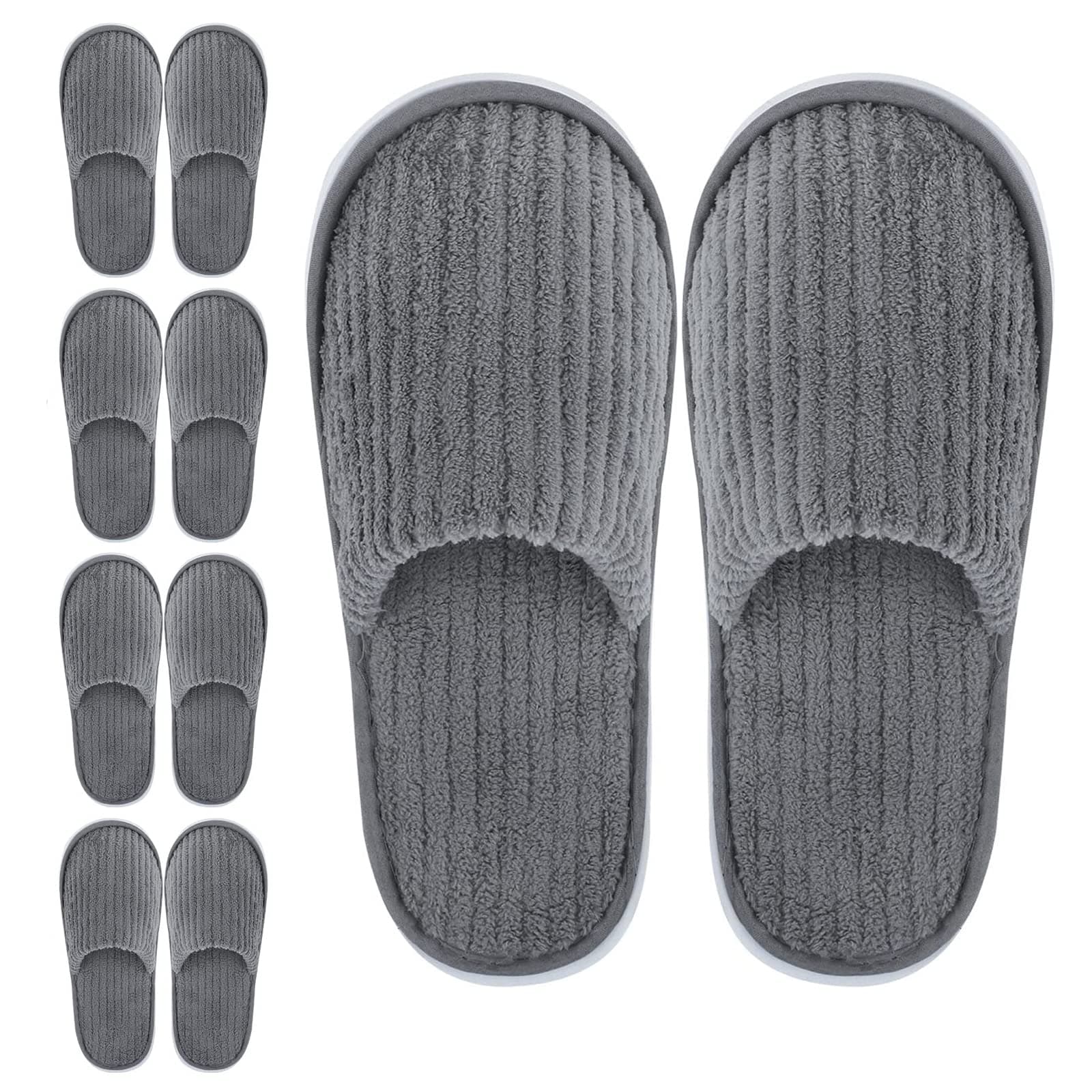 Disposable Slippers, 5 Pairs Closed Toe Spa Slippers Coral Fleece Washable Home Slippers for Women Men Guests Hotels House Slippers Housewarming Party Indoors Bathroom Traveling (Gray)