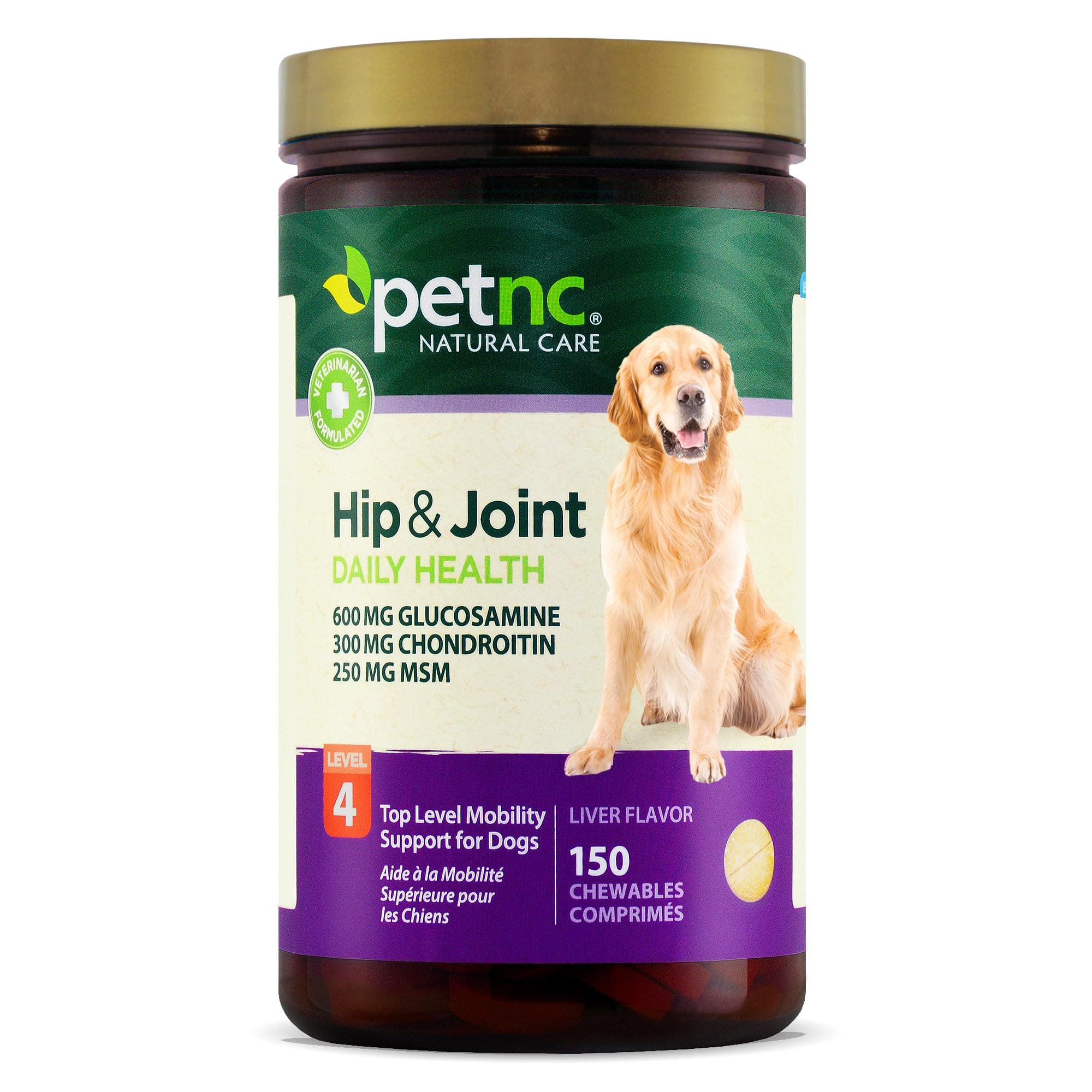 Petnc Natural Care Level-4 Hip & Joint Health Supplement for Dogs (150 Chews), Glucosamine Chondroitin MSM Dog Chews with Manganese, Liver-Flavored Bone & Joint Support Supplement