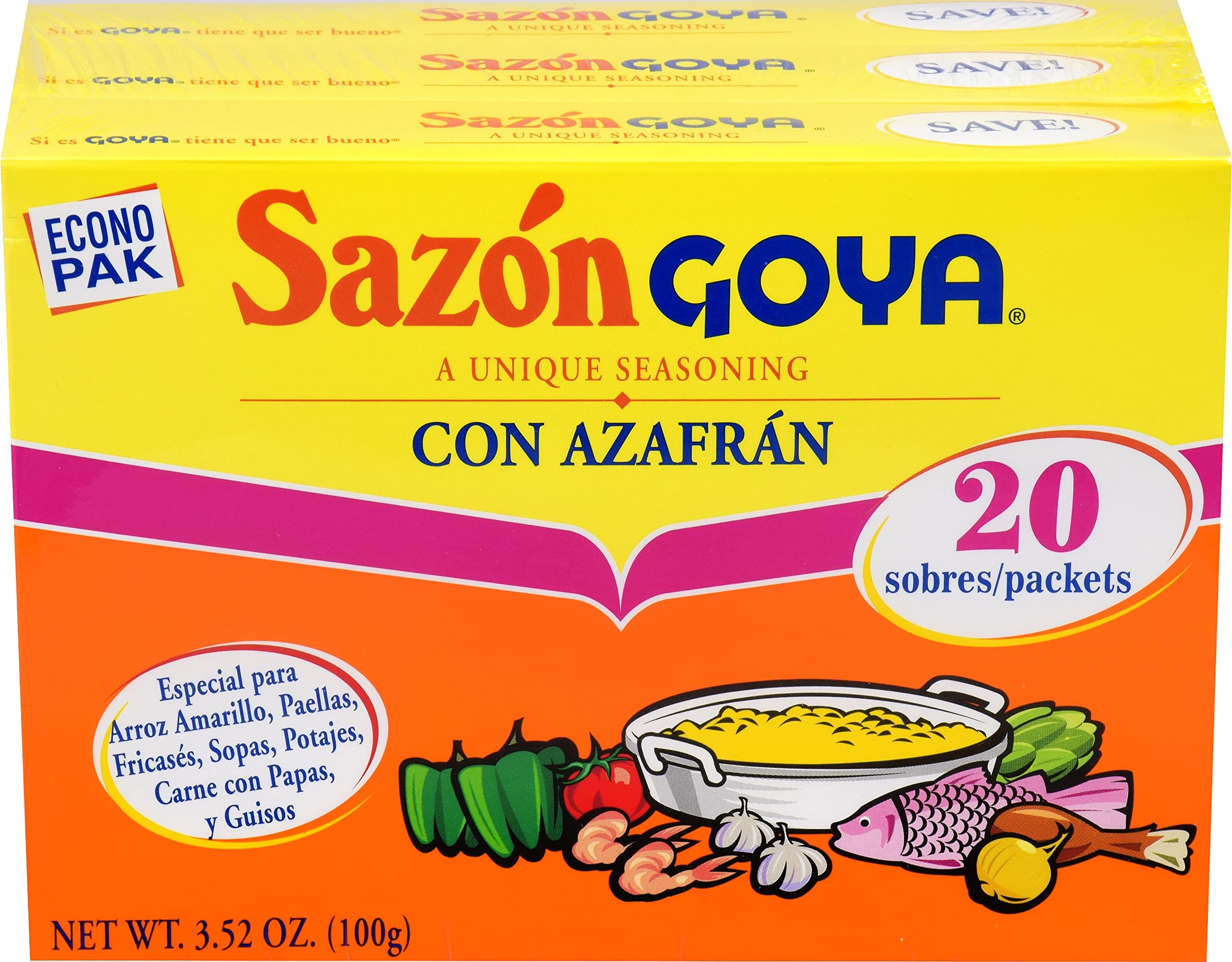 Foods Sazón Seasoning With Azafran 3.52 Ounce (Pack of 3)