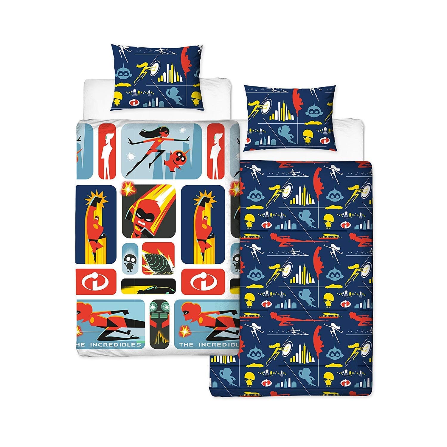 Character The Incredibles Disney 2 Single Duvet Cover | Reversible Retro Two Sided Design | Kids Bedding Set Includes Matching Pillow Case