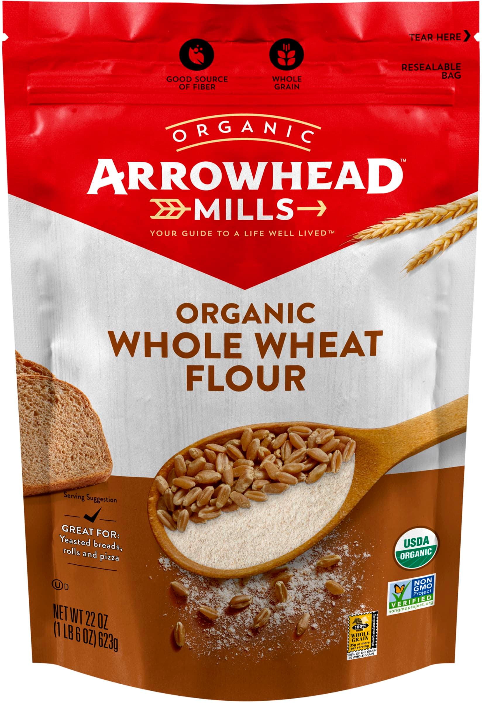 Arrowhead Mills Organic Stone Ground Whole Wheat Flour, 22 oz Bag
