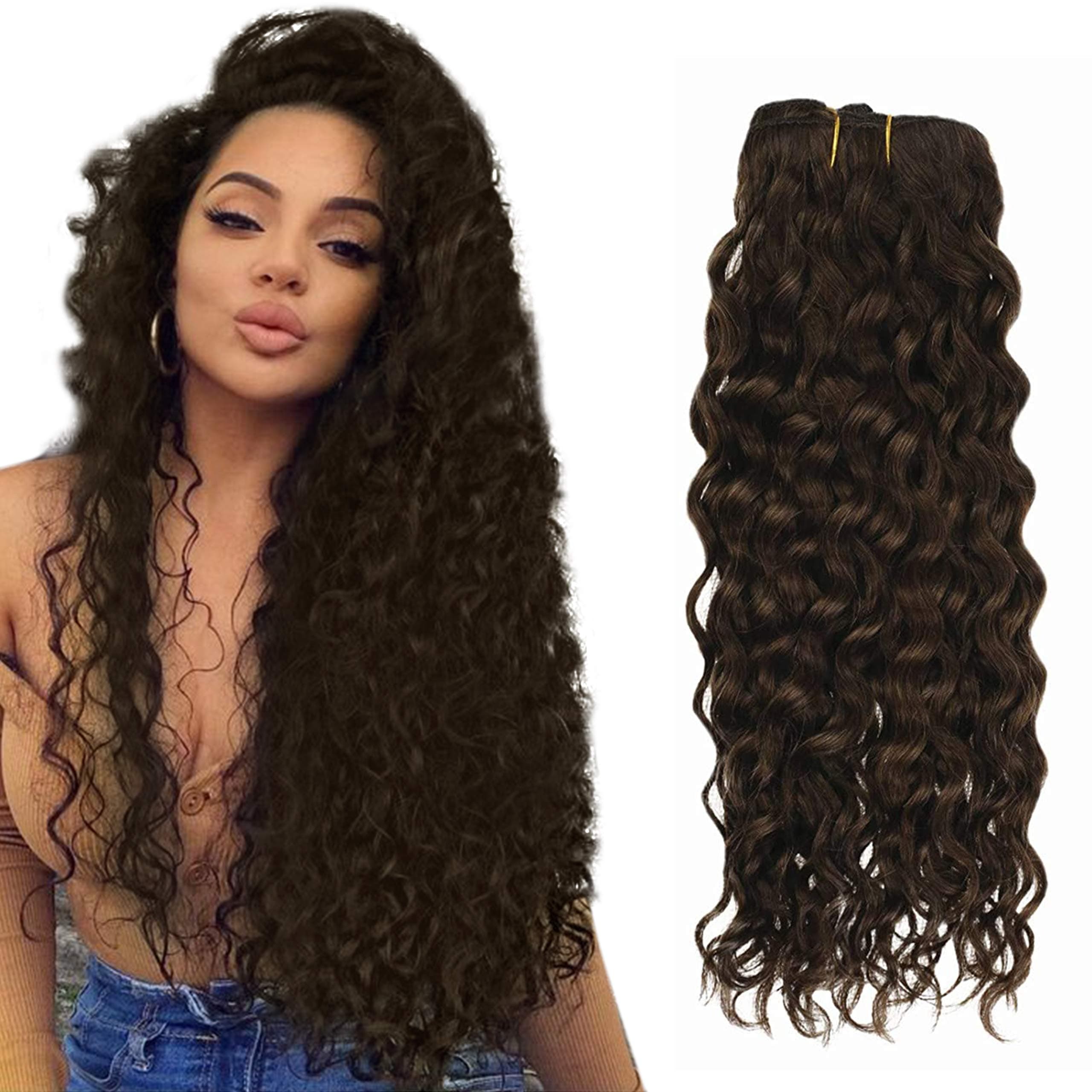 Hetto Natural Wavy Clip in Extensions Human Hair 20 Inch 120g Curly Hair Extensions Clip in Human Hair 7Pcs #4 Dark Borwn Clip in Hair Extensions Remy Human Hair