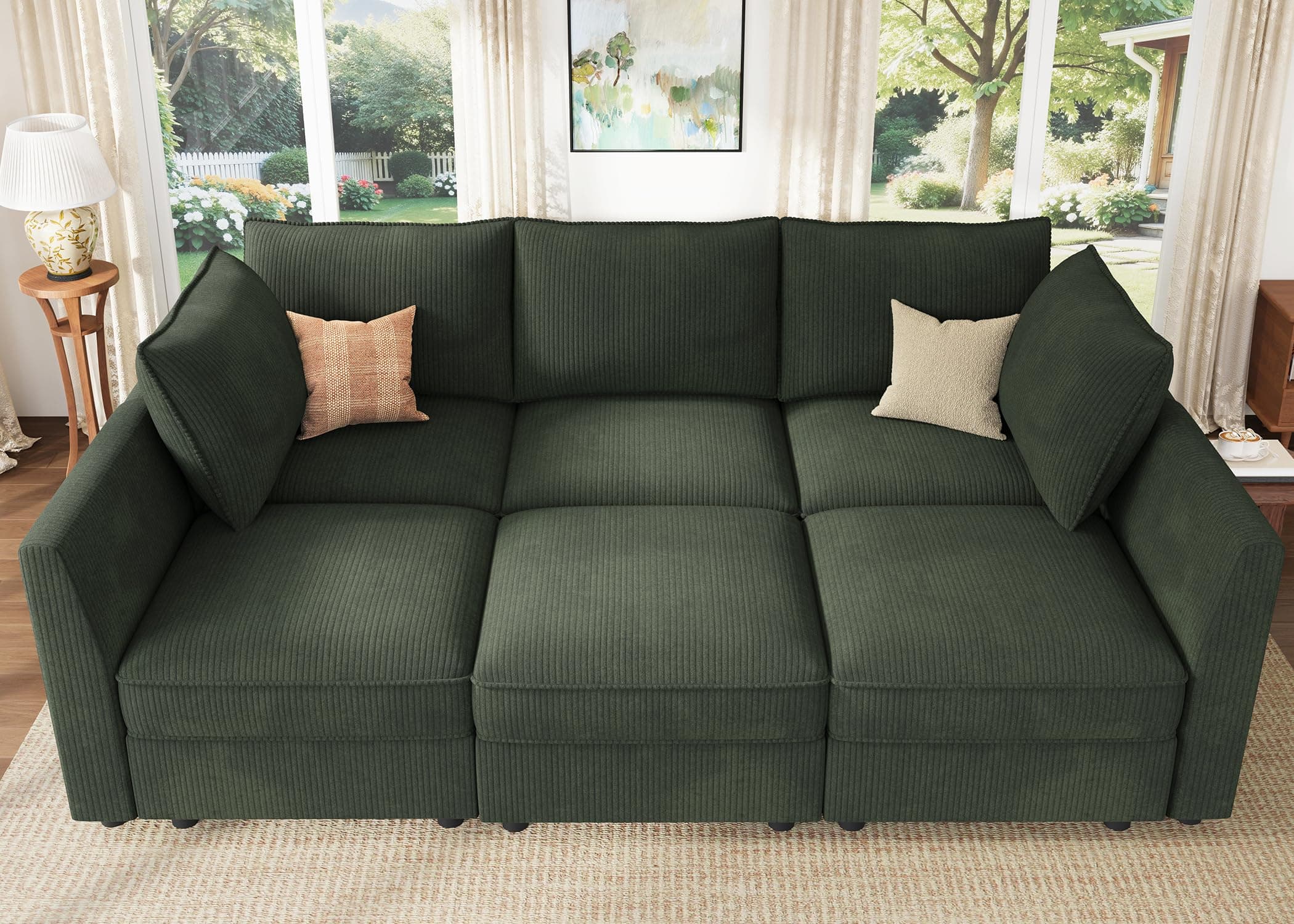 HONBAY Modular Sofa Sectional Sleeper Couch with Storage Modular Couch Convertible Couches for Living Room - Green