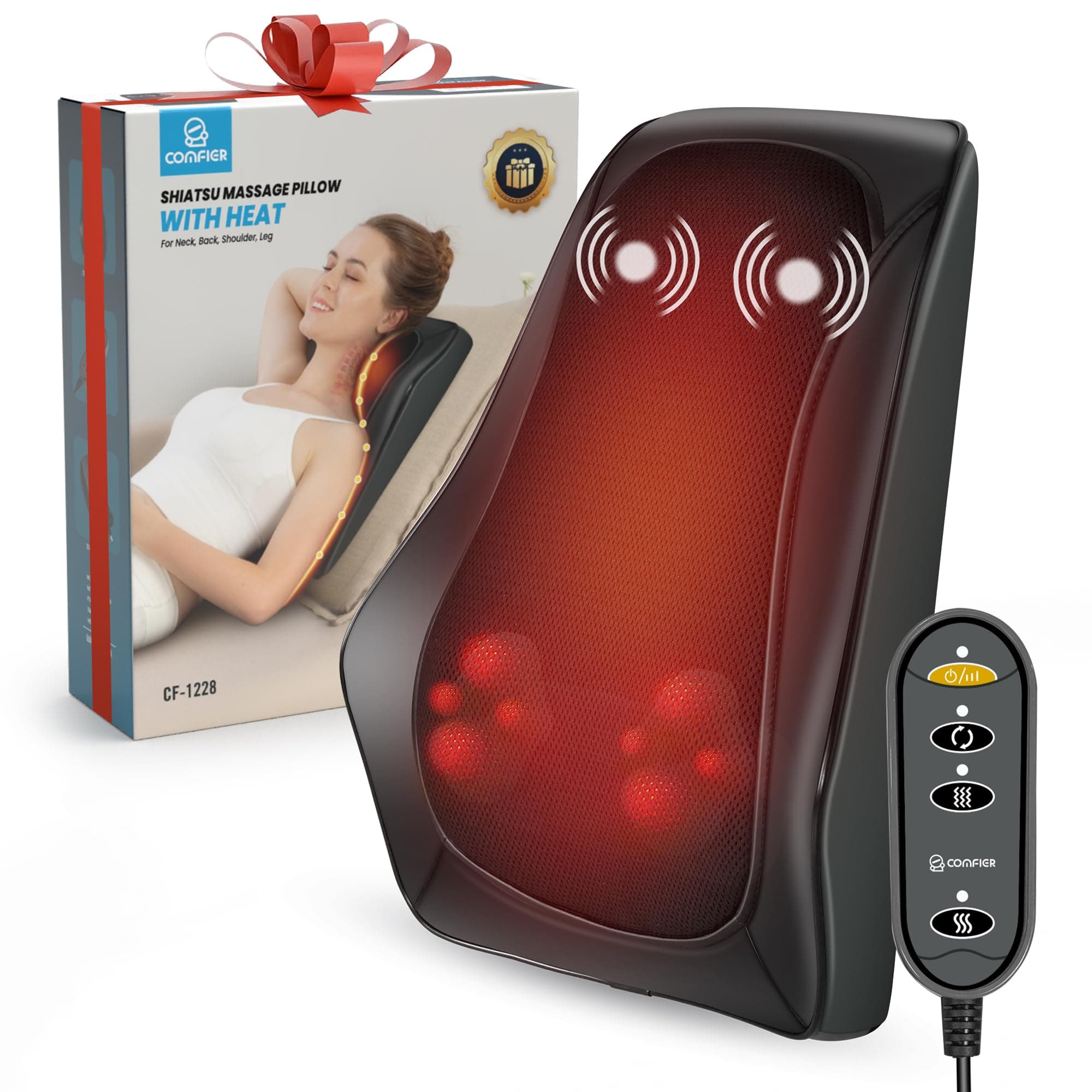 COMFIER Valentine’s Day Gifts for Her Him,Back Massager with Heat, Shiatsu Neck and Back Massager with Heat for Back Pain, Soothing Heating & 3D Kneading Massage Pillow