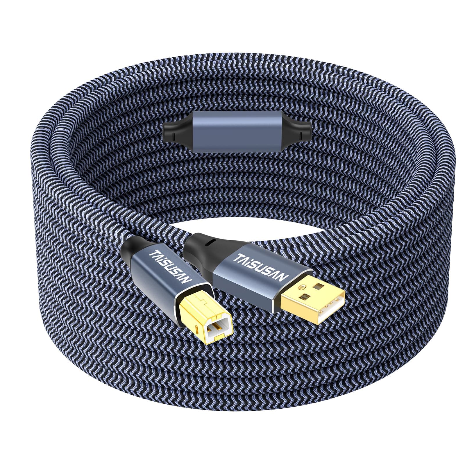 TAISUSAN USB Printer Cable 40ft, High Speed A to B Cord Compatible for Keyboard, MacBook, Printers and Scanners - Gray