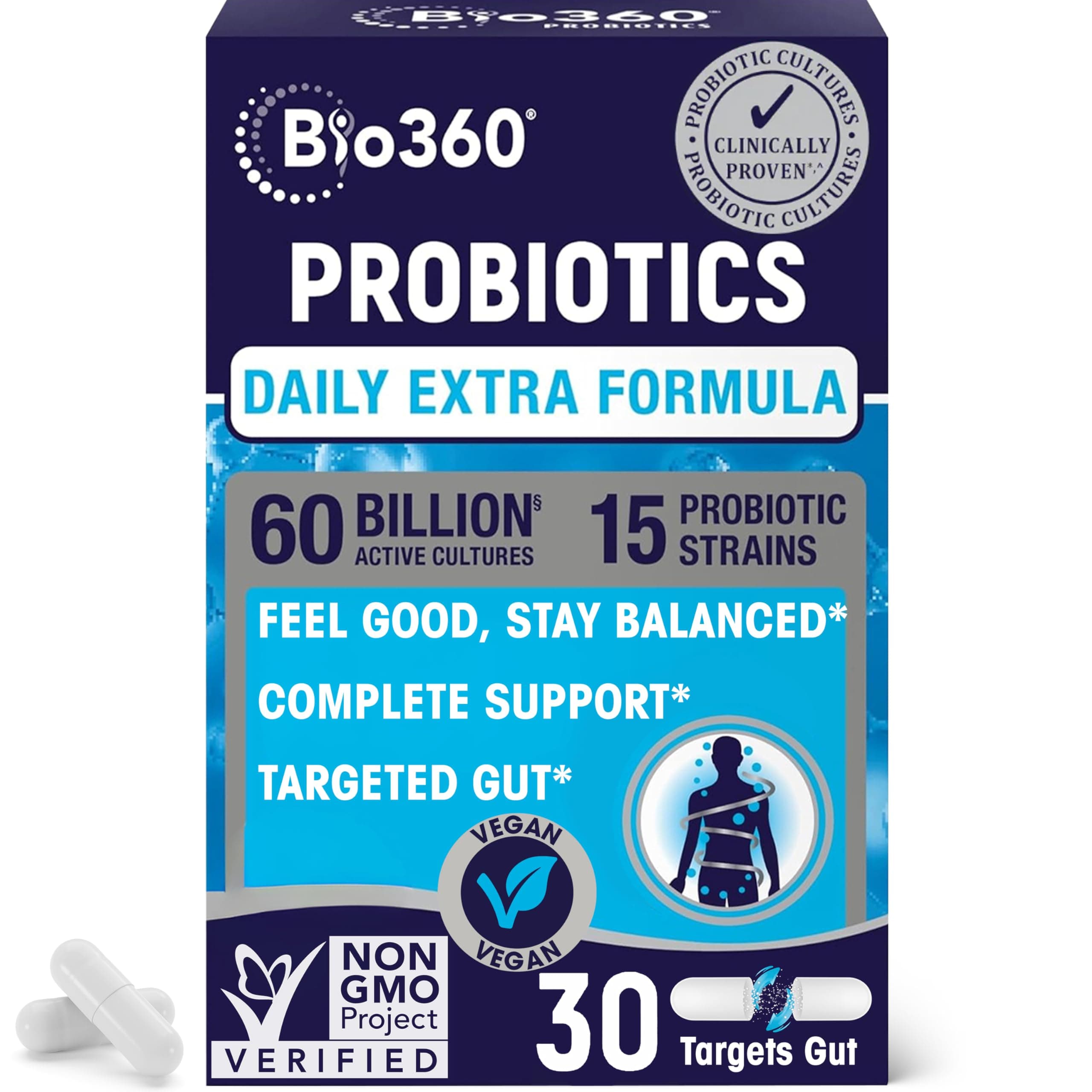 Probiotic Daily Extra Formula | Vegan Prebiotics and Probiotics for Women & Men | 60 Billion CFU 15 Strain | Stable Blister Pack | 30 Supplements