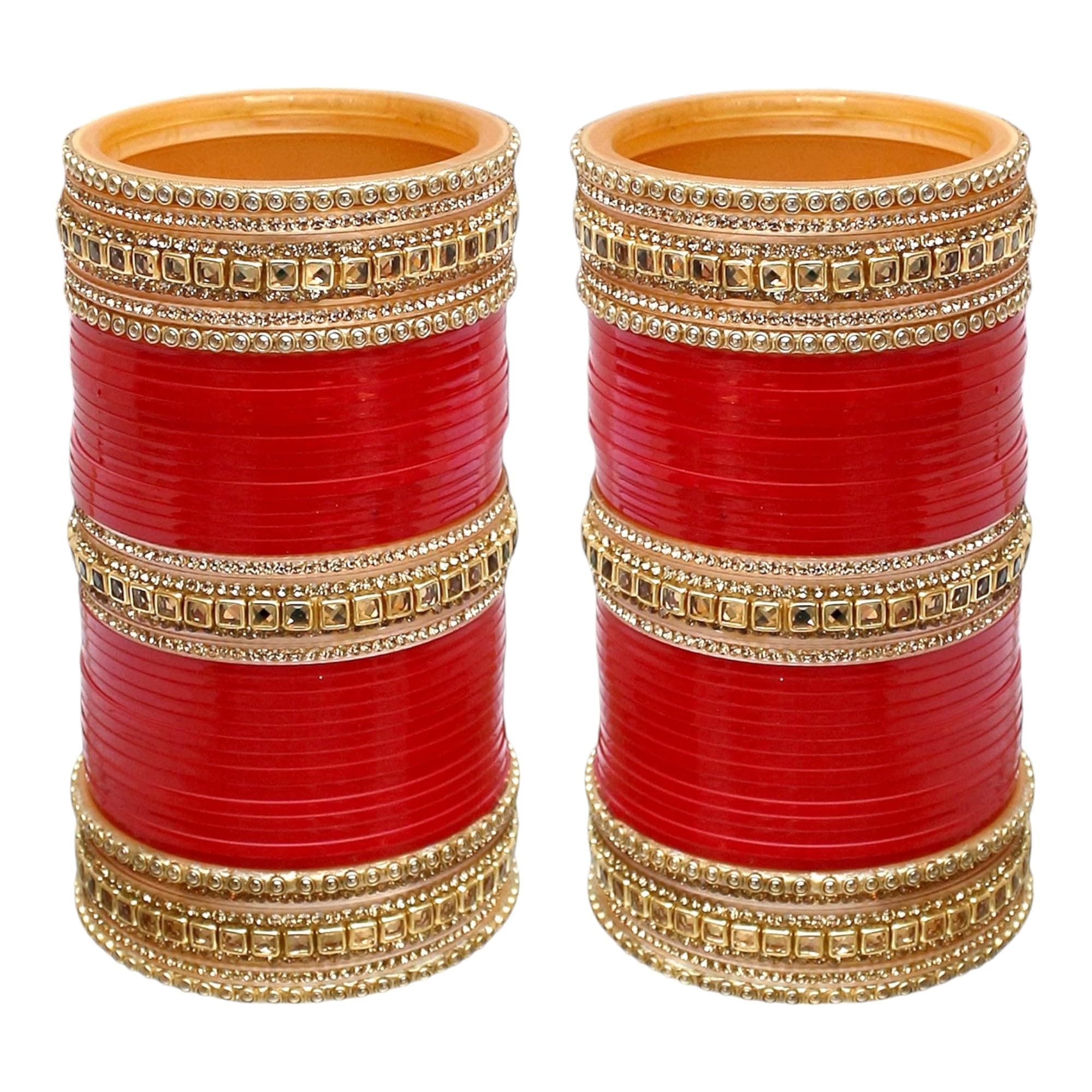 Bridal Bangle Set Dhanteras/Diwali/Bhai Dooj Collection Red Chura Dulhan Wedding Chuda Punjabi Choora For Women (1360-M1C1-GOLD-R26)
