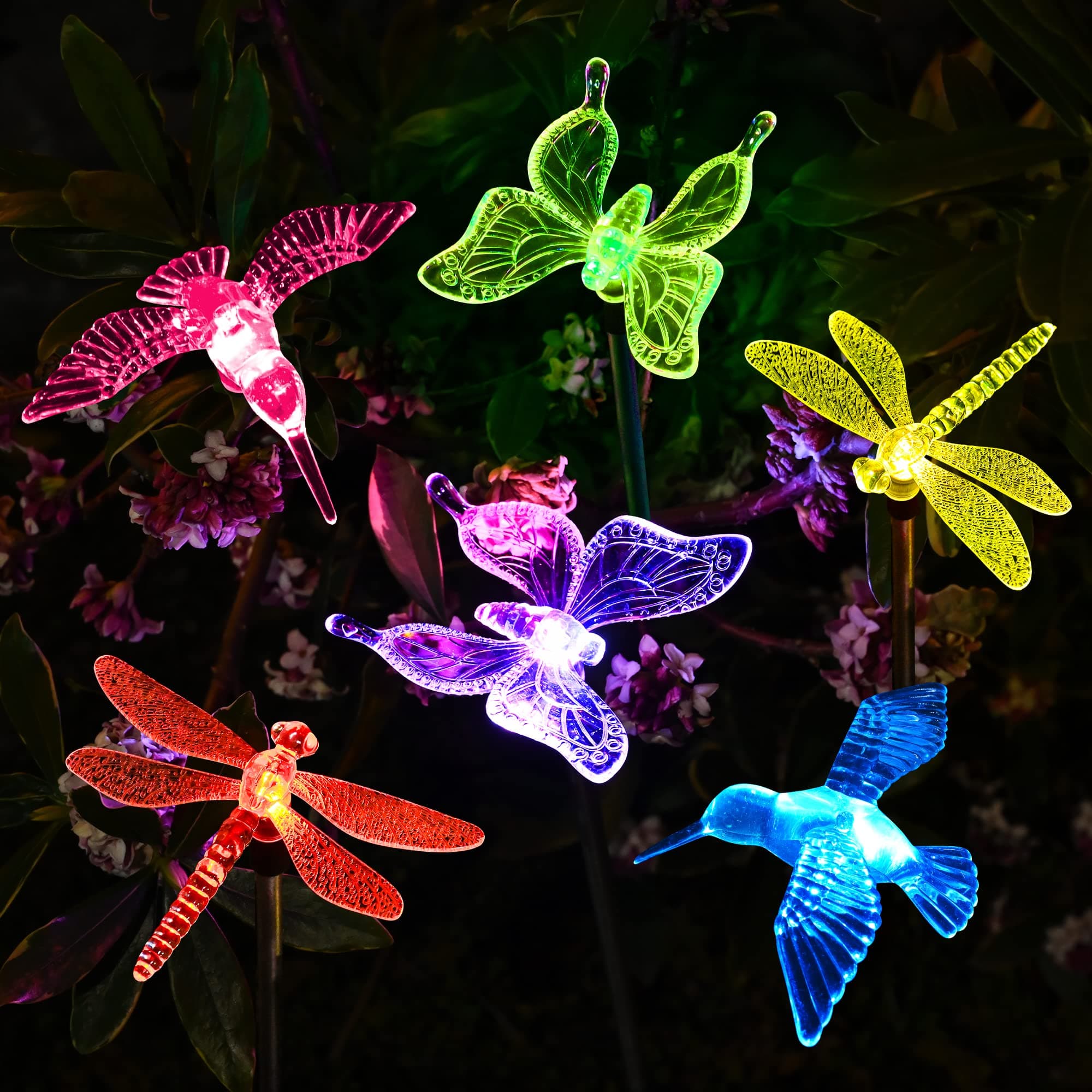 SOLPEX Solar Garden Lights, 6 Pack Solar Butterfly Lights Outdoor Decorations, Multi-Color Changing LED Light Stakes, Yard for Garden, Patio & Lawn, Bird