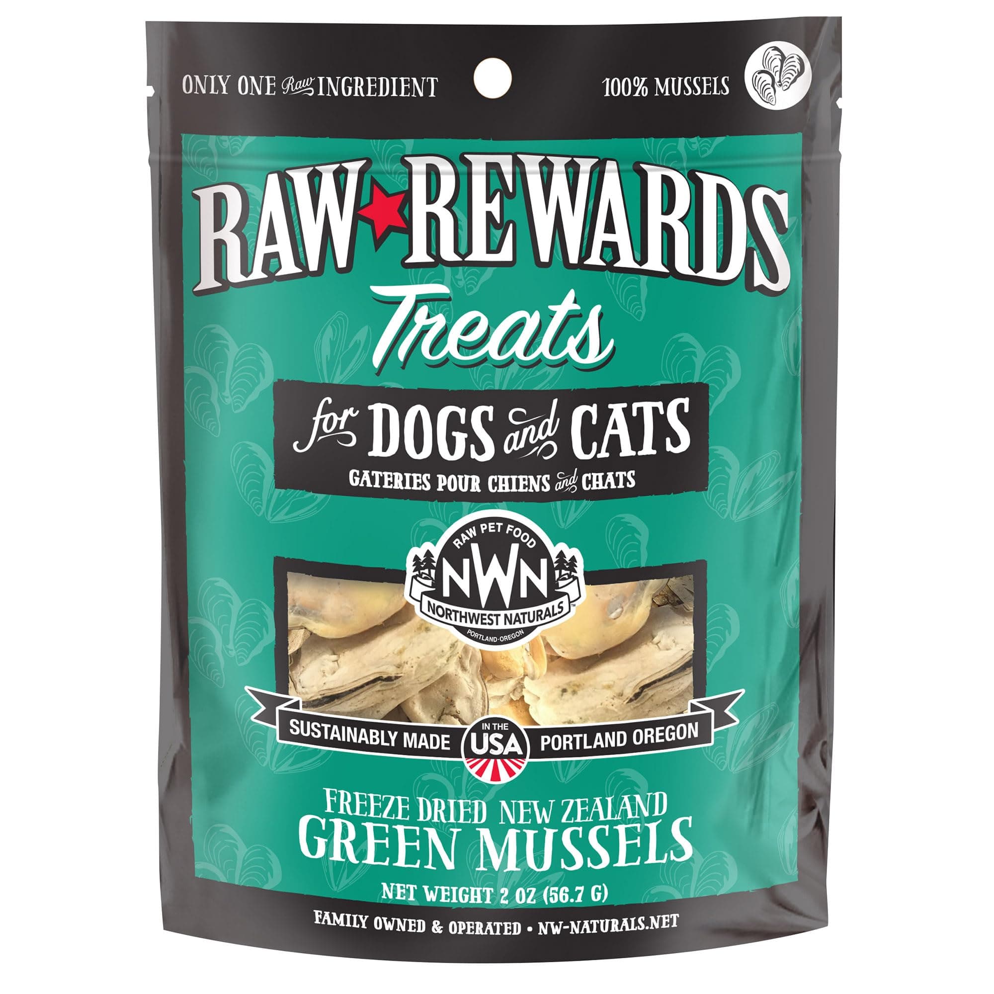 Raw Rewards Freeze-Dried Green Lipped Mussel Treats for Dogs and Cats - Bite Sized Pieces - Grain Free - 1 Ingredient - Healthy - Human Grade - All Natural - USA Made - 2 Oz