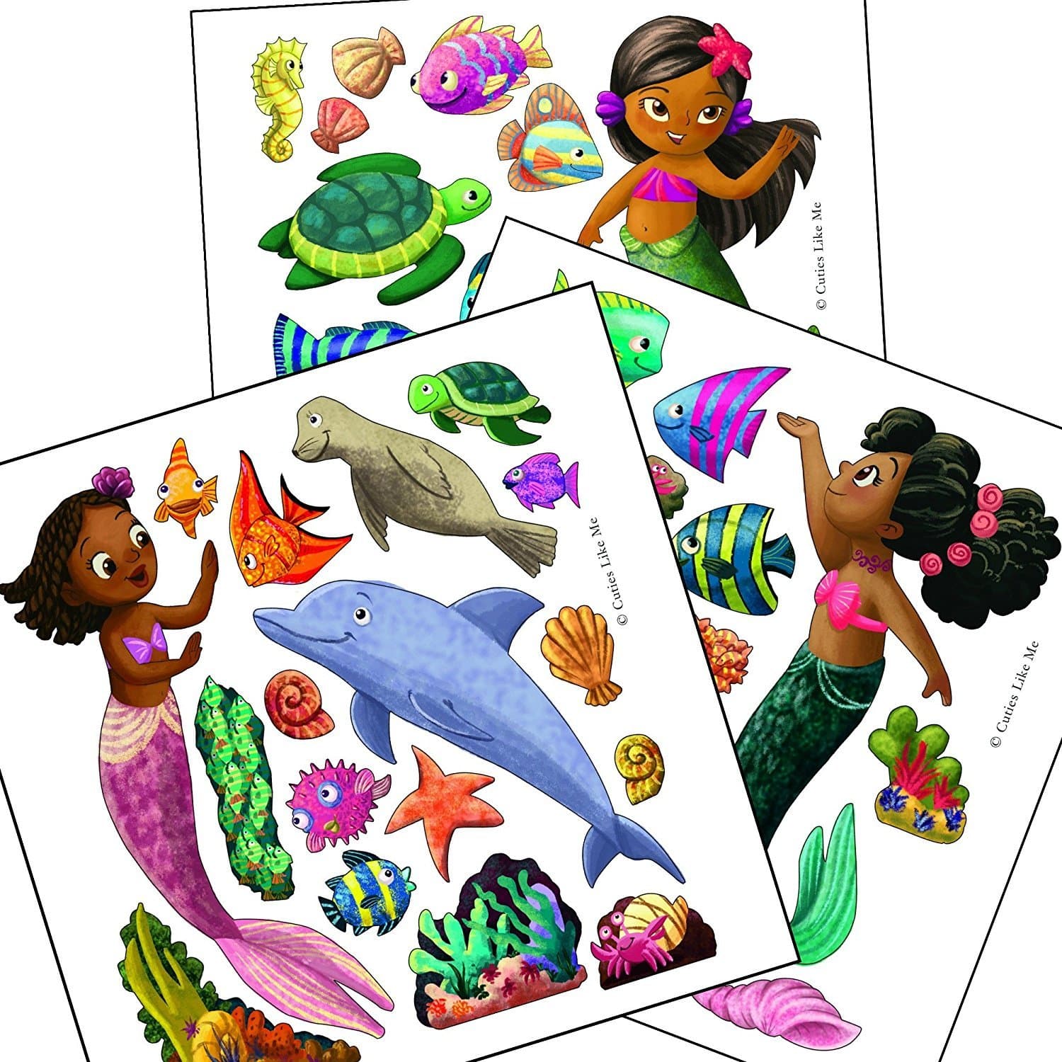 Cuties Like Me Black Mermaid Removable Wall Decals Girls Bedroom Nursery and Bath Decor