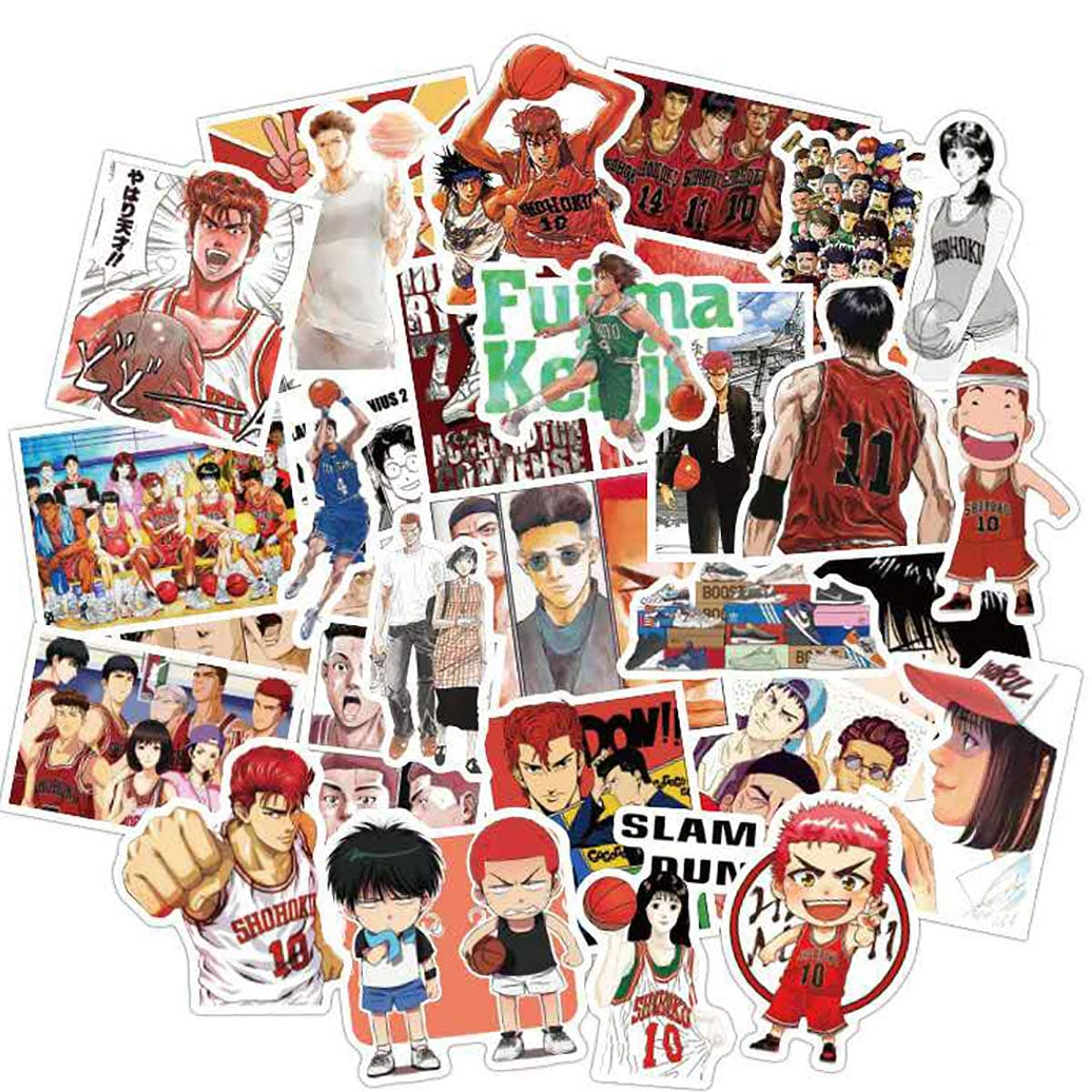 SLAM Dunk Anime Sticker Pack of 50 pcs - Waterproof Durable Stickers Classic Japanese Anime Stickers for Water Bottles Computers Laptops DIY Decal