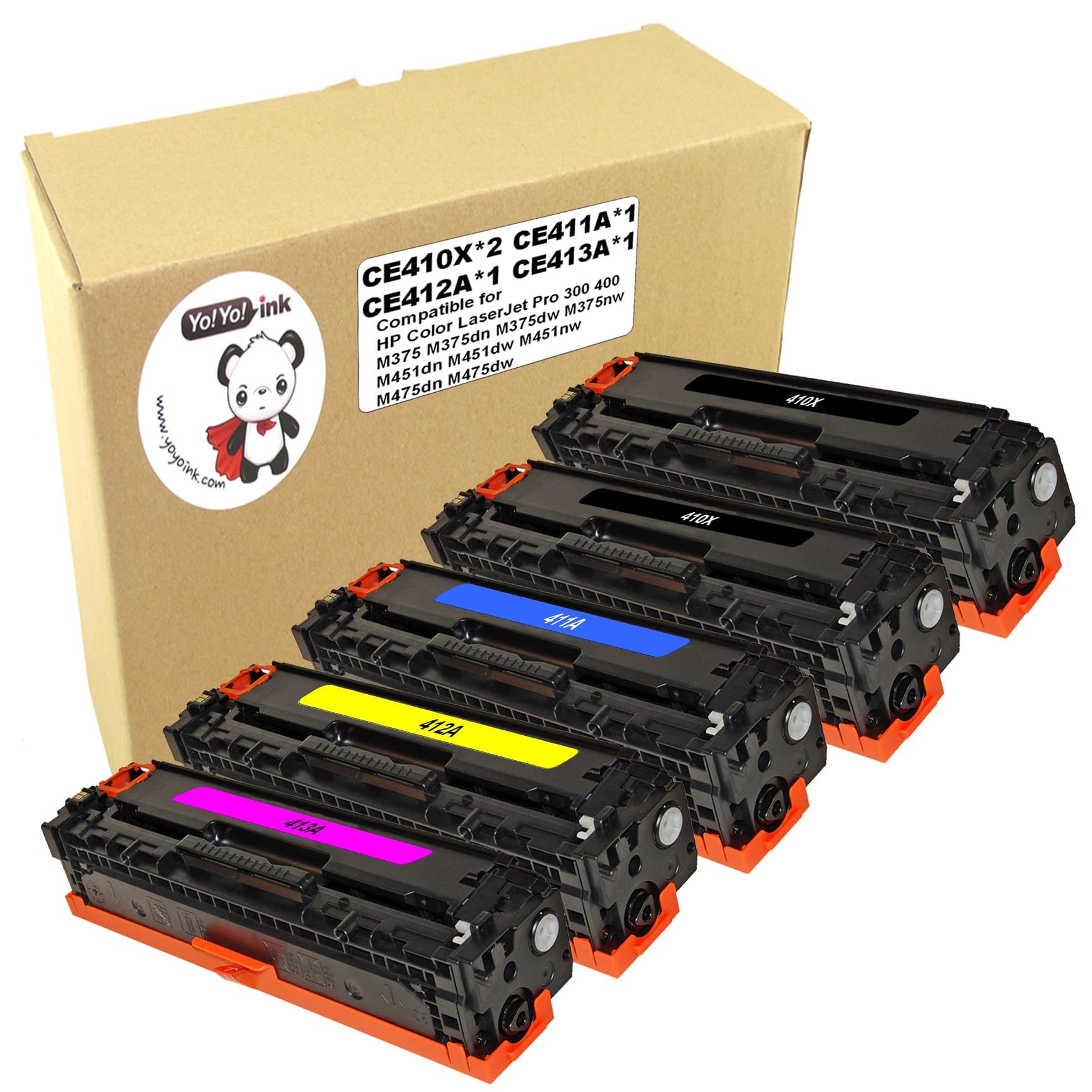 YoYoInk Remanufactured Laser Toner Cartridges Replacement for HP 305X High Yield CE410X CE411A CE412A CE413A, 5 Pack (2 Black, 1 Cyan, 1 Yellow, 1 Magenta)