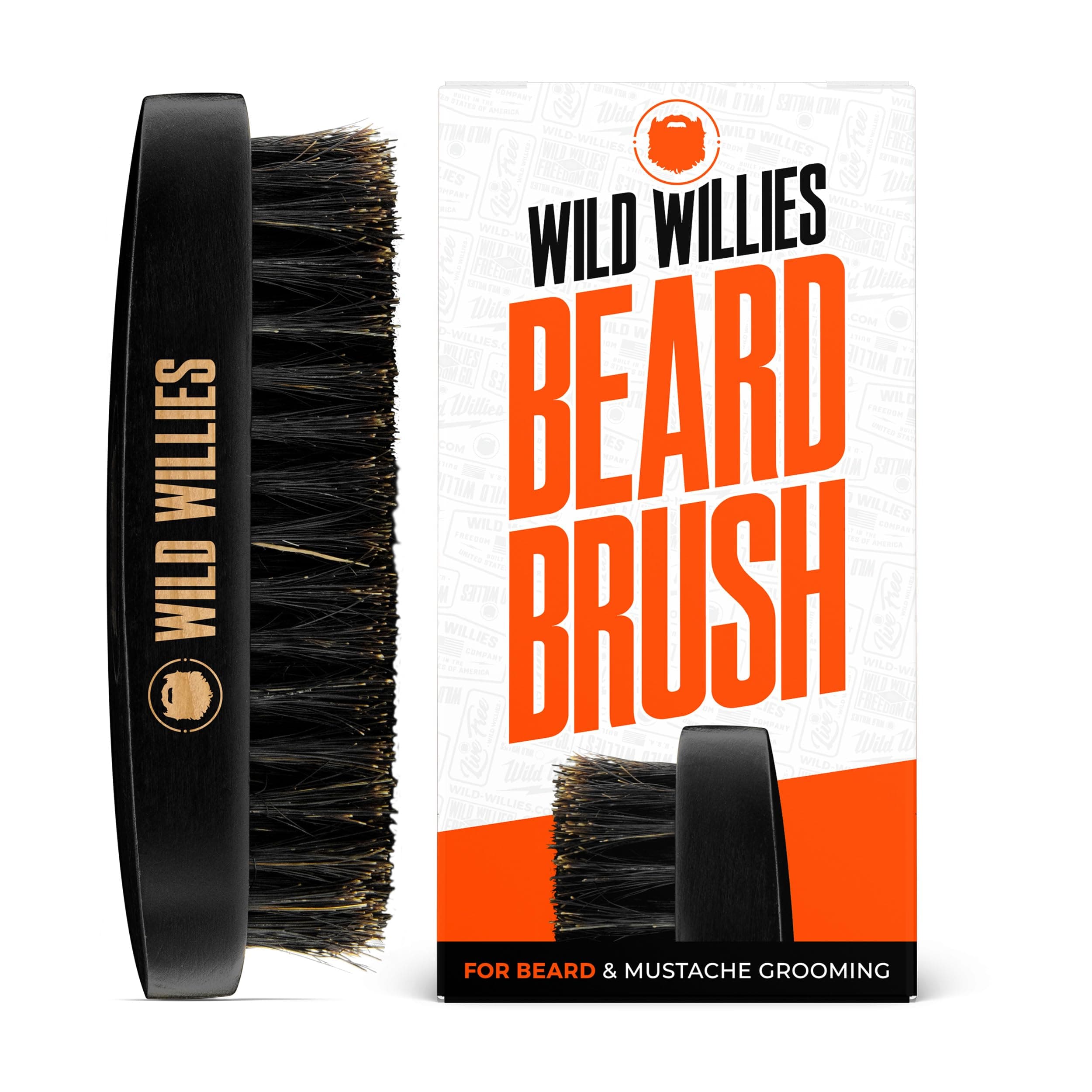 Wild Willies Natural Boar Bristle Beard Brush for Men - Professional Beard and Mustache Grooming Brush with Ergonomic Wooden Handle - Small Travel Pocket Size Beard Detangler, Smooth, Soft