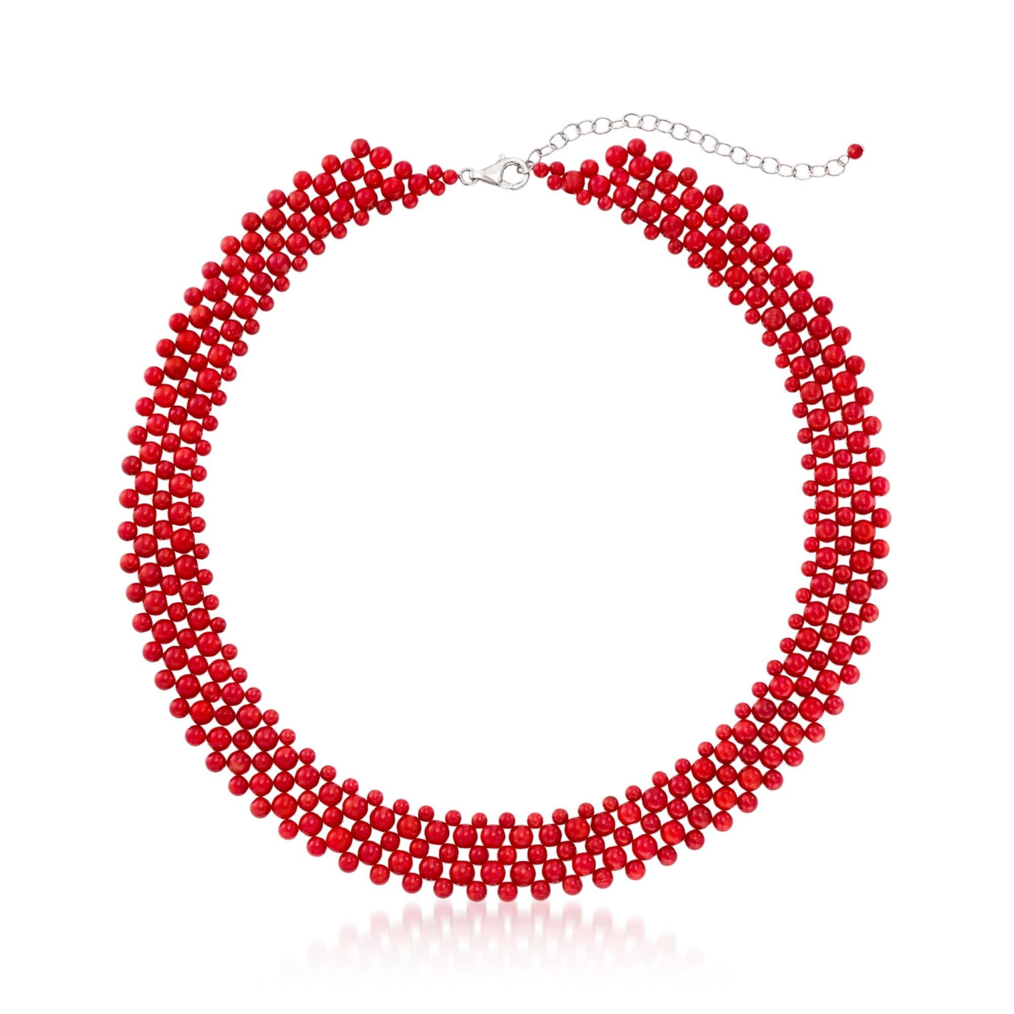 Ross-Simons3-5mm Red Coral Bead Collar Necklace in Sterling Silver. 18 inches