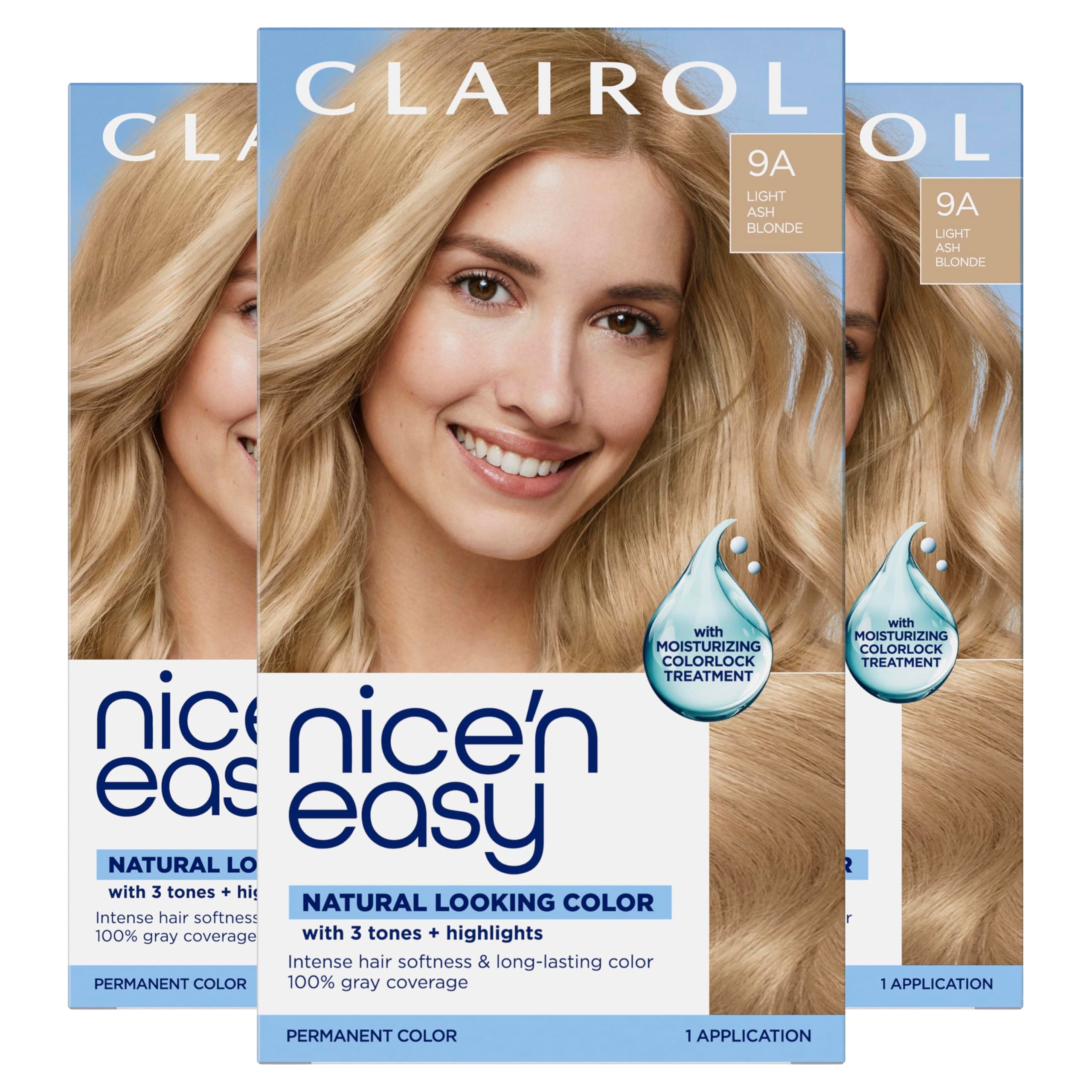 - Nice'n Easy Permanent Hair Dye, 9A Light Ash Blonde Hair Color, 3 Count