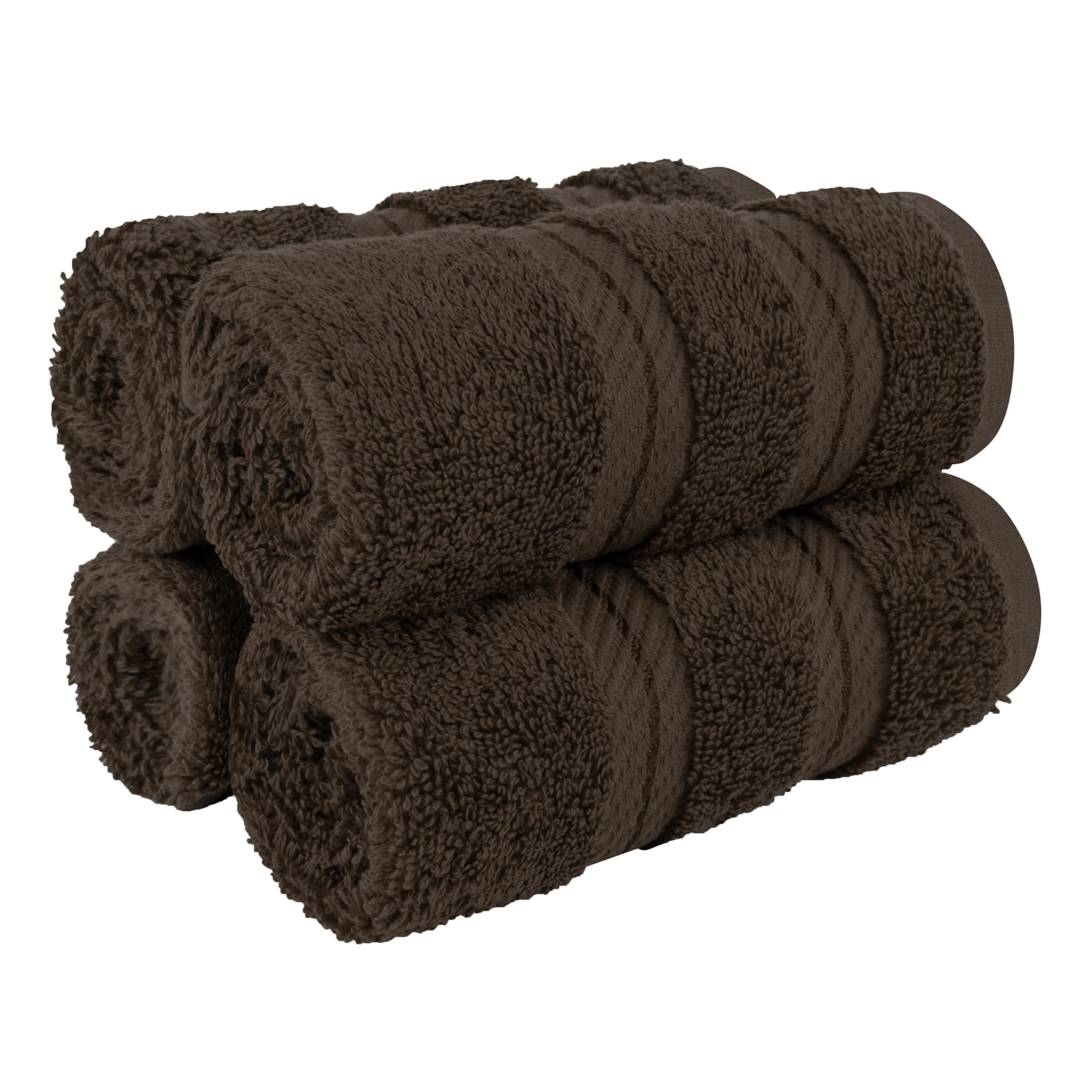 American Soft Linen Luxury Washcloths for Bathroom, 600 GSM 100% Cotton 4 Piece Turkish Wash Cloth Set, 13x13 in Soft Rags for Body and Face, Brown Washcloths