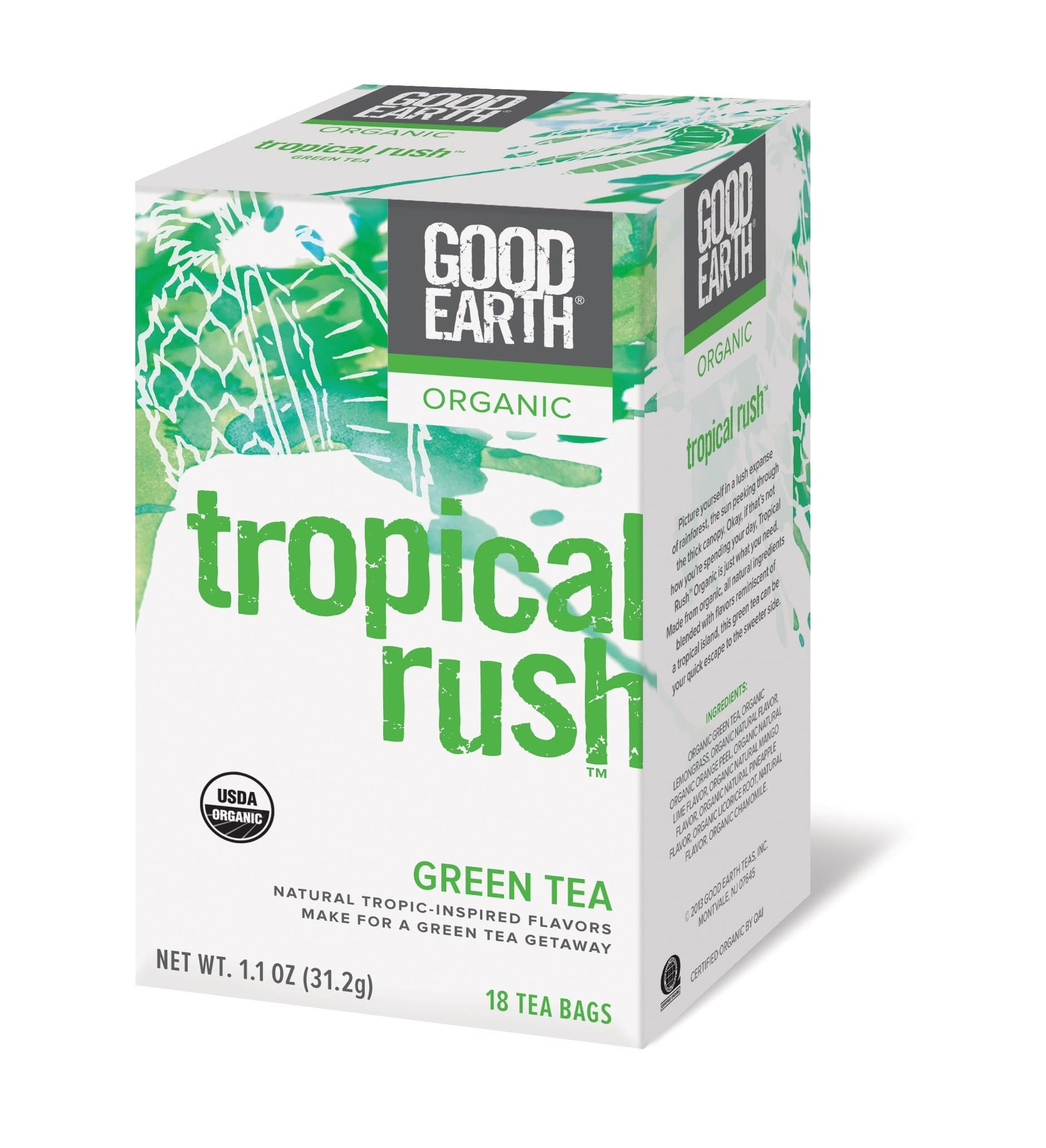 Good Earth Organic Green Tea, Tropical Rush, 18 Count Tea Bags (Pack of 6)