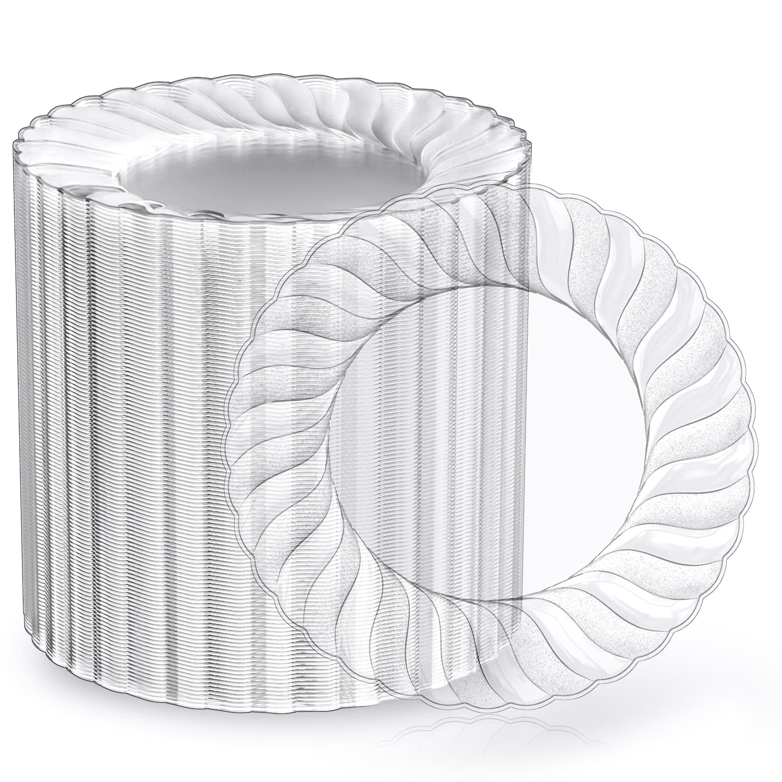 FOCUSLINE 100 Count 6 Inch Clear Plastic Plates, Disposable Heavy Duty Salad Dessert Plates- Premium Hard Plastic Plate Fancy Disposable Clear Plate for Weddings, Parties and Events