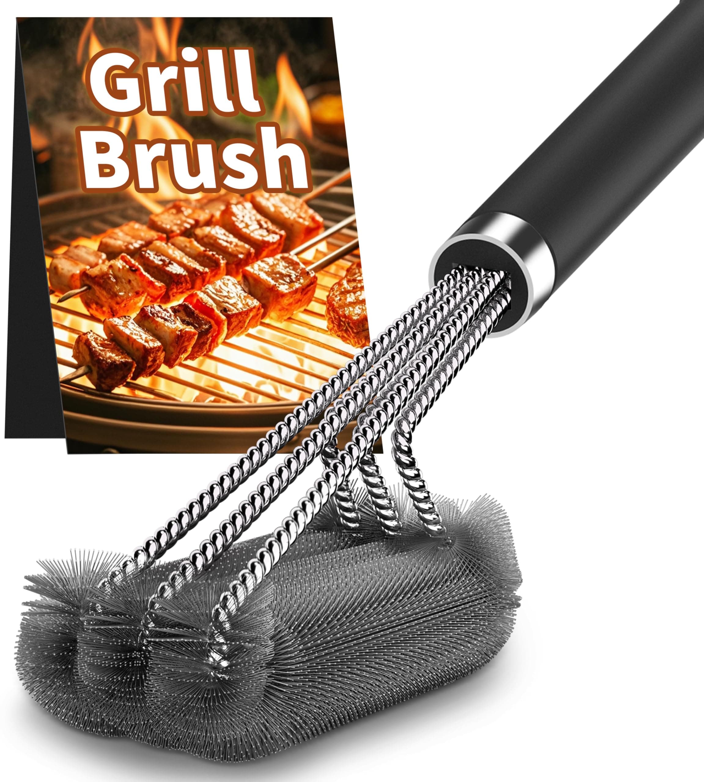 18 Triangle Metal BBQ Grill Cleaning Brush, Heavy Duty 3-Branch Stainless Steel Barbecue Bristles Cleaner for Easier and Effective Clean