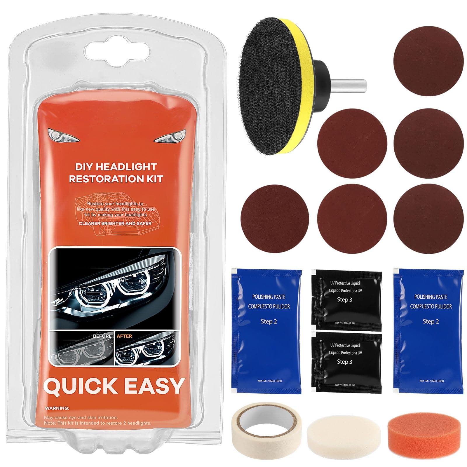 Car Headlight Restoration Kit Polishing Paste Headlamp Repair Light Lenses Headlight Refurbish Tool Restore Polishing Pad Kit
