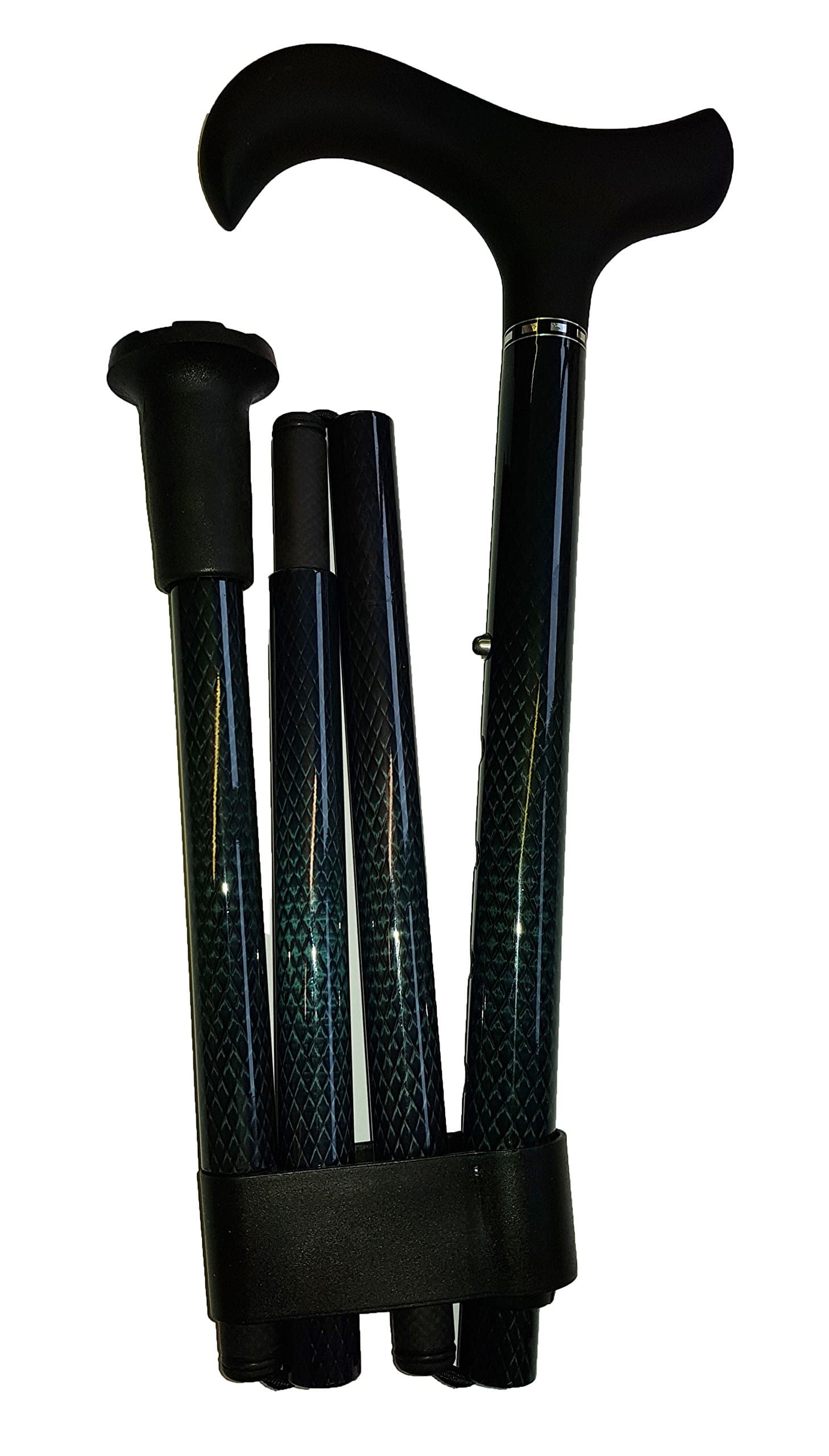 Genuine Carbon Fibre folding stick - Blue Basket Weave with a soft grip handle
