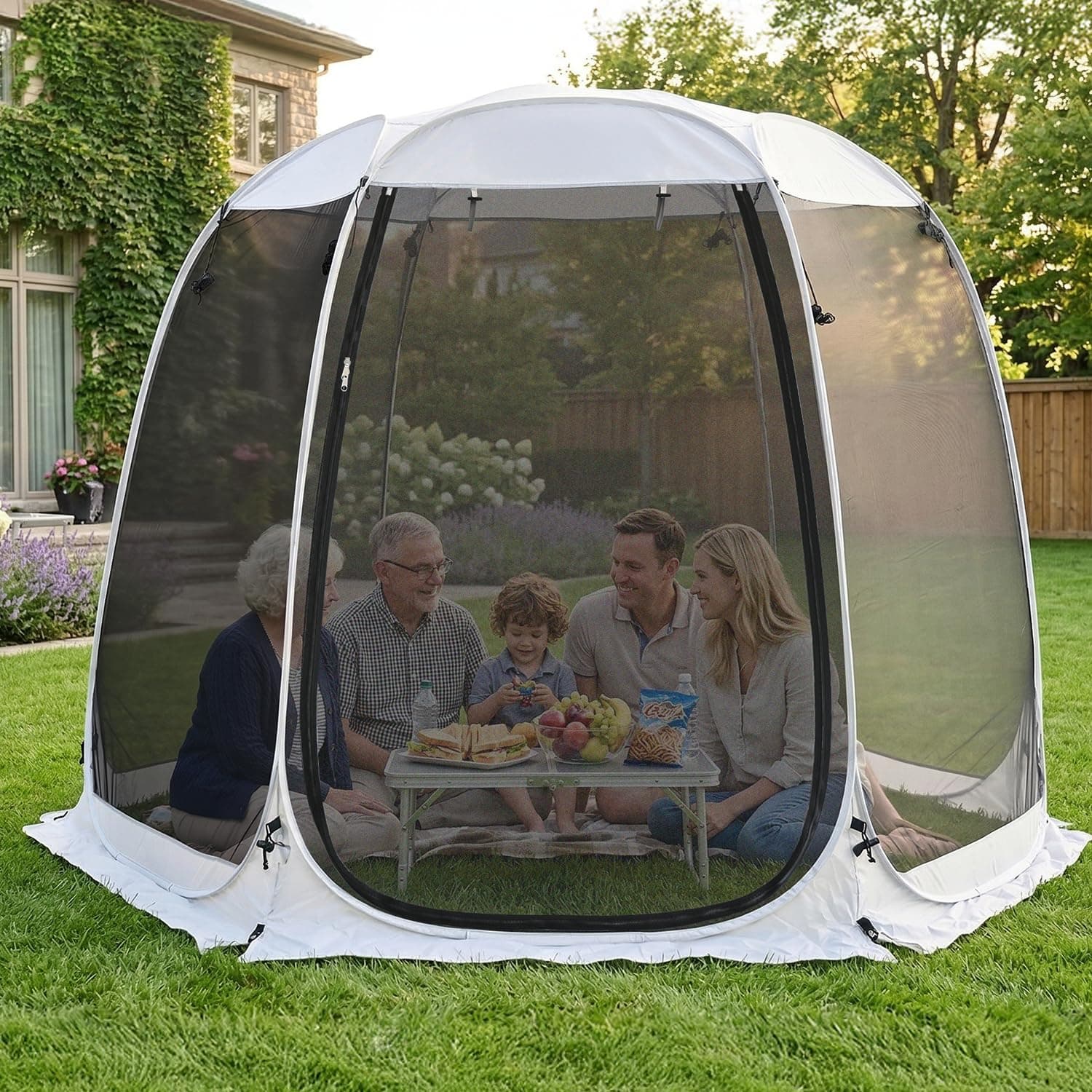 Leedor Gazebos for Patios Screen House Room 4-6 Person Canopy Pergolas Mosquito Net Camping Tent Dining Pop Up Sun Shade Shelter Mesh Walls Not Waterproof Gray,10'x10'