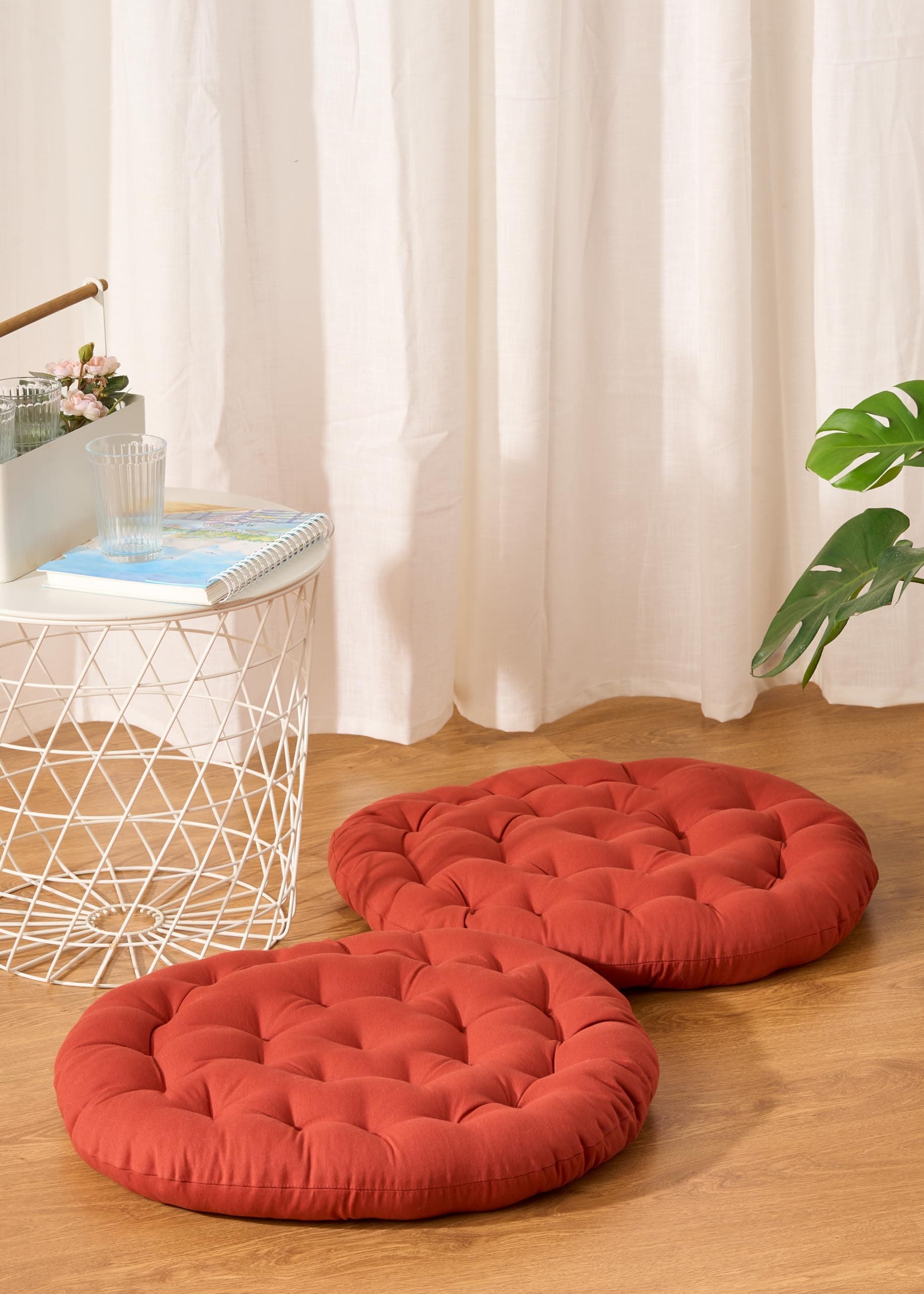 Premium Cotton Floor Cushion | Luxurious Comfort & Microfiber Fill 60X60 CM Large Size for Meditation | Floor Cushion | Pooja | Living Room | Pets | Outdoor Maroon(Pack of 2)