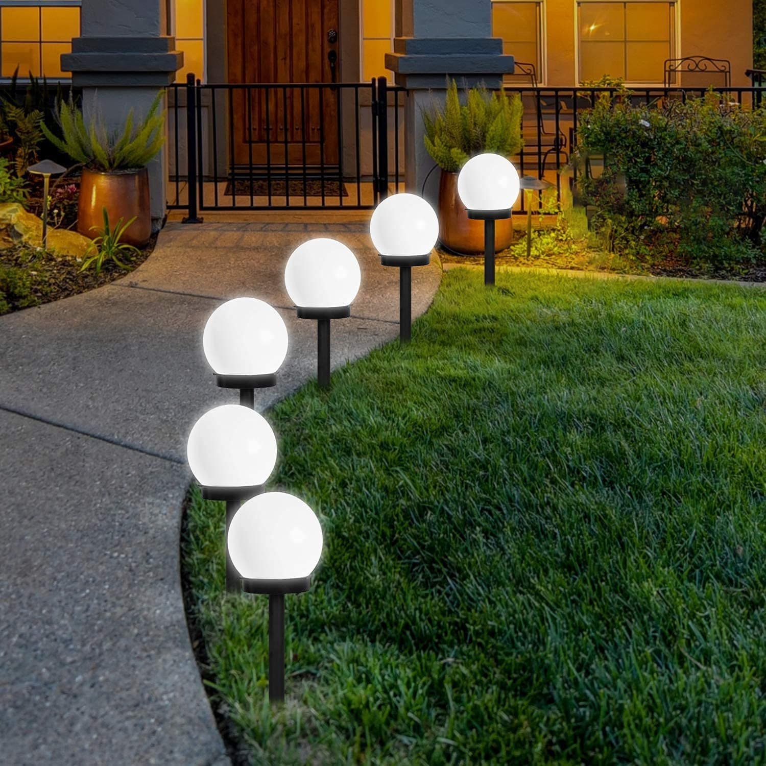 FLOWood Solar Lights Outdoor Garden, 6 Pack Solar Globe Lights Outdoor Globe Stake Light Garden Path Lighting for Garden, Cold White (QXD-6pcs)