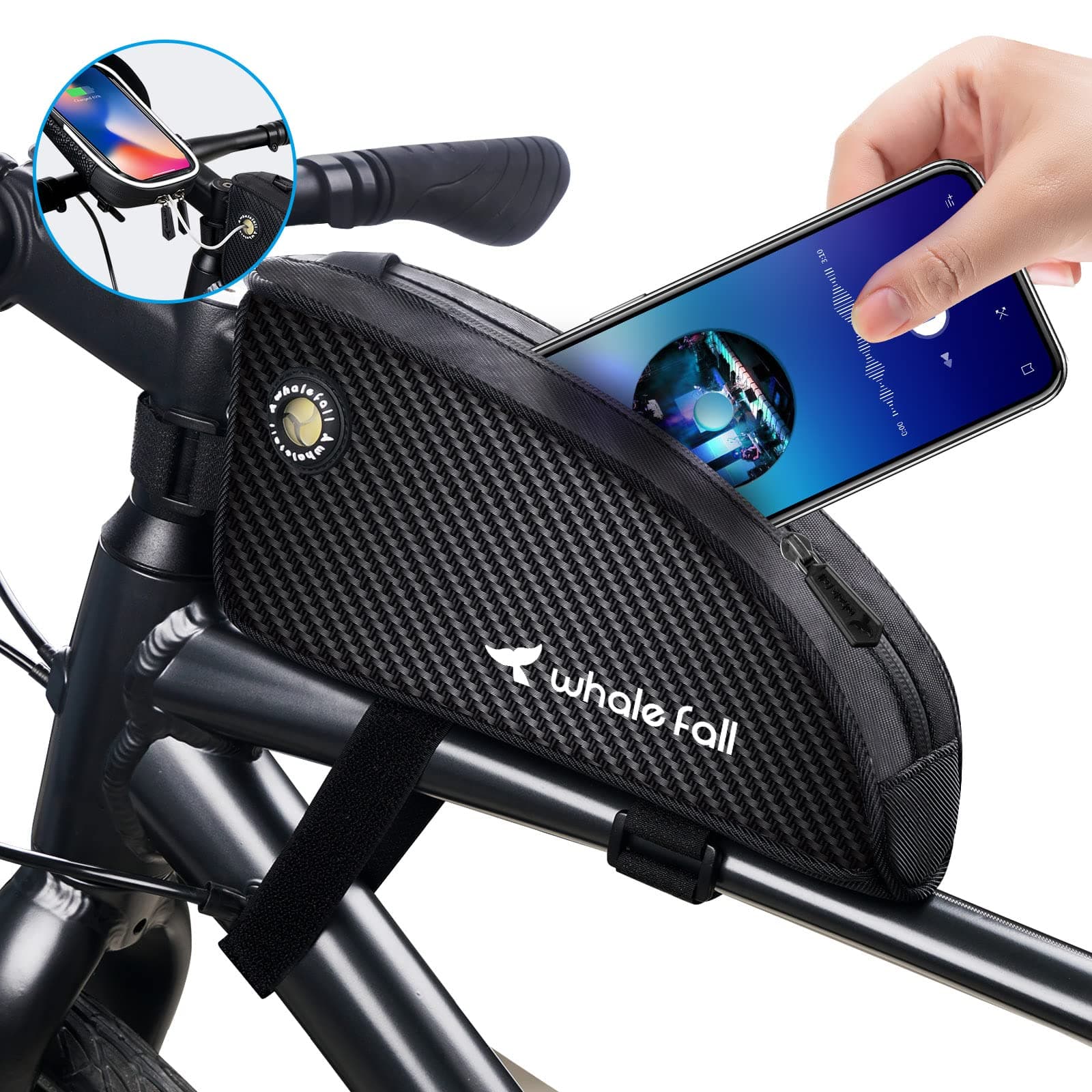 whale fall Bike Frame Bag Waterproof Bike Top Tube Bag Bicycle Front Bag Bike Pouch Pack Large Capacity Bike Phone Bag Cycling Accessories for all Bicycle with Frame