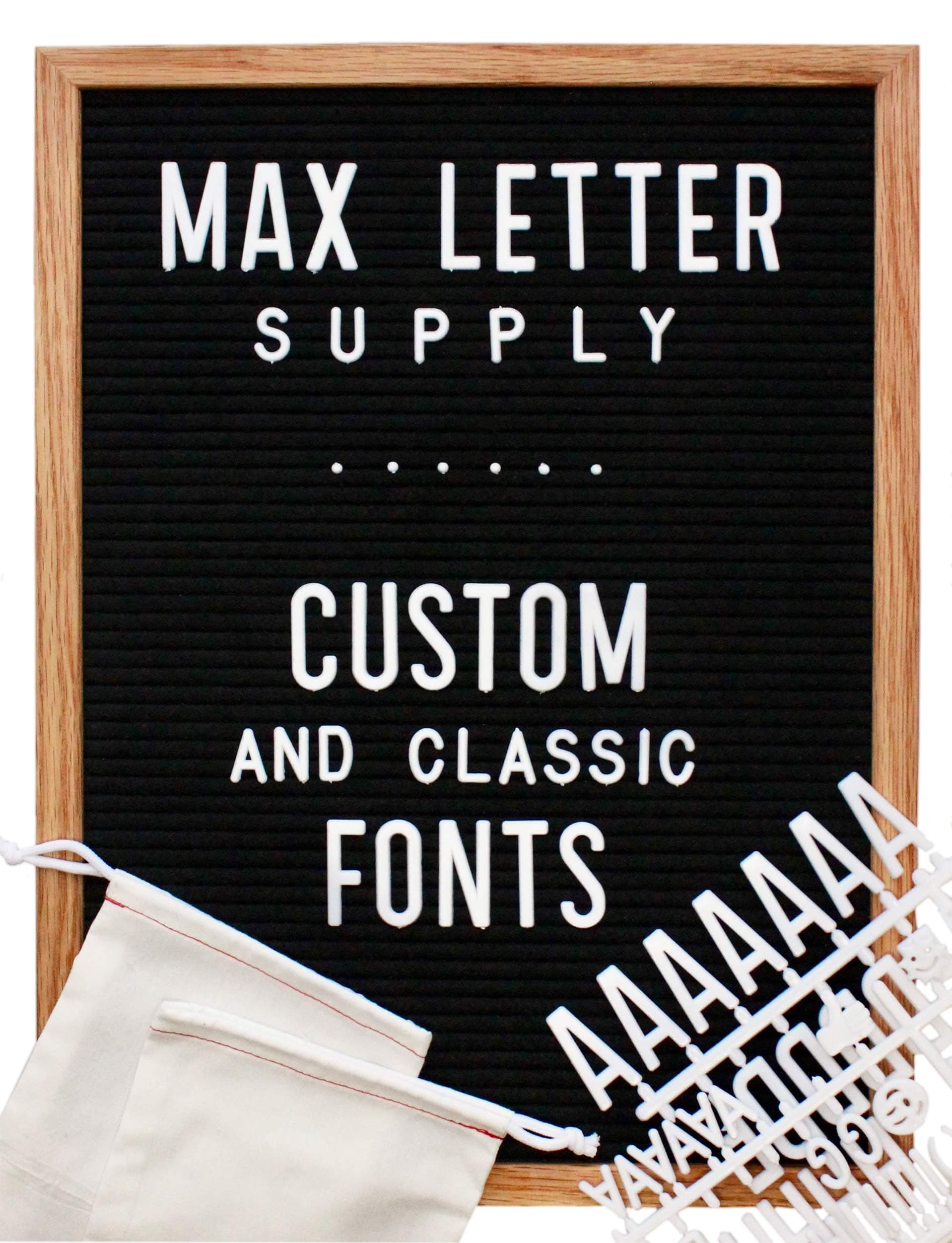 Black Felt Changeable Letter Board 12x16 Inches | Custom Large 100% Recycled Letters, 300+ Small Letters, and Oak Stand | by Max Letter Supply