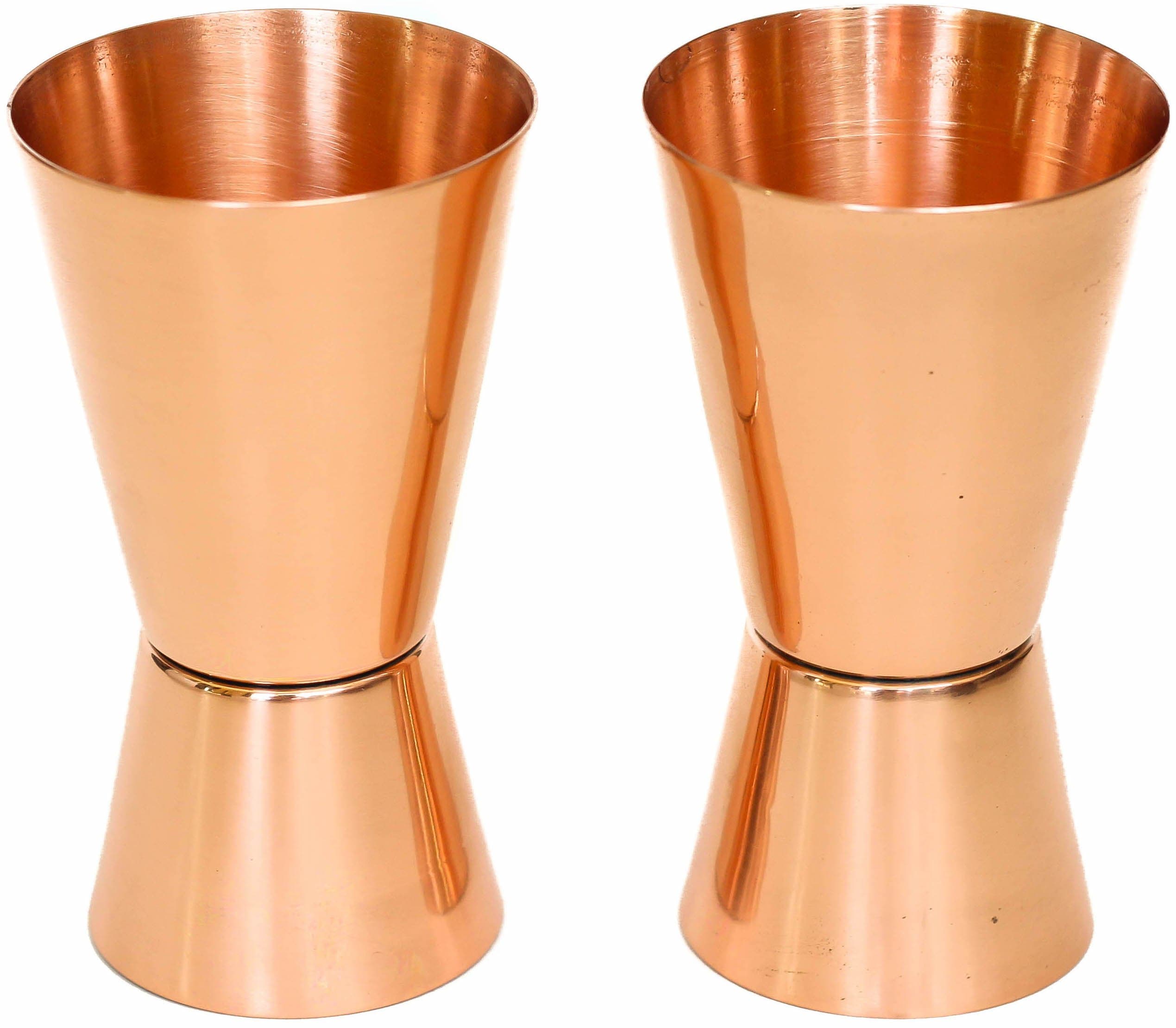 Copper Jigger Shot Glasses - 100% Copper Double Jiggers - 2oz / 1oz 3 5/8" Tall (Smooth Copper, 2)