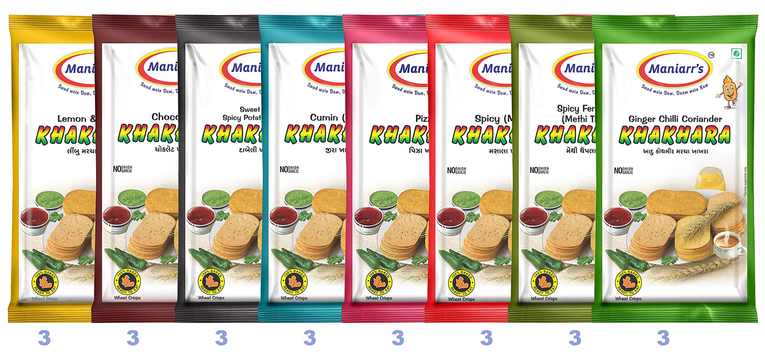Maniarrs Khakhra Combo 8 Flavors in 24 Packs (1.1 kg)
