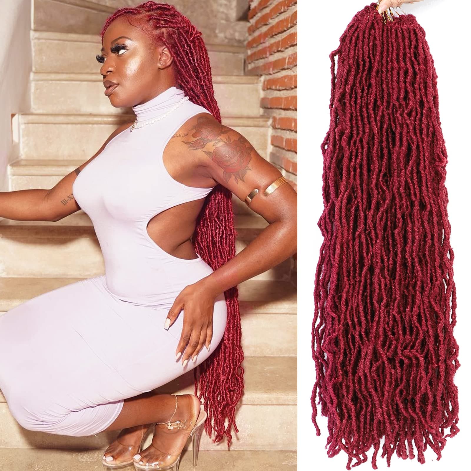Soft Locs Burgundy Red Faux Locs Crochet Hair 30 Inch 7 Packs Long Crochet Locs Goddess Locs Natural Synthetic Pre looped Crochet Braids For Butterfly Locs Crochet Hair (30 Inch (Pack of 7), BG#)