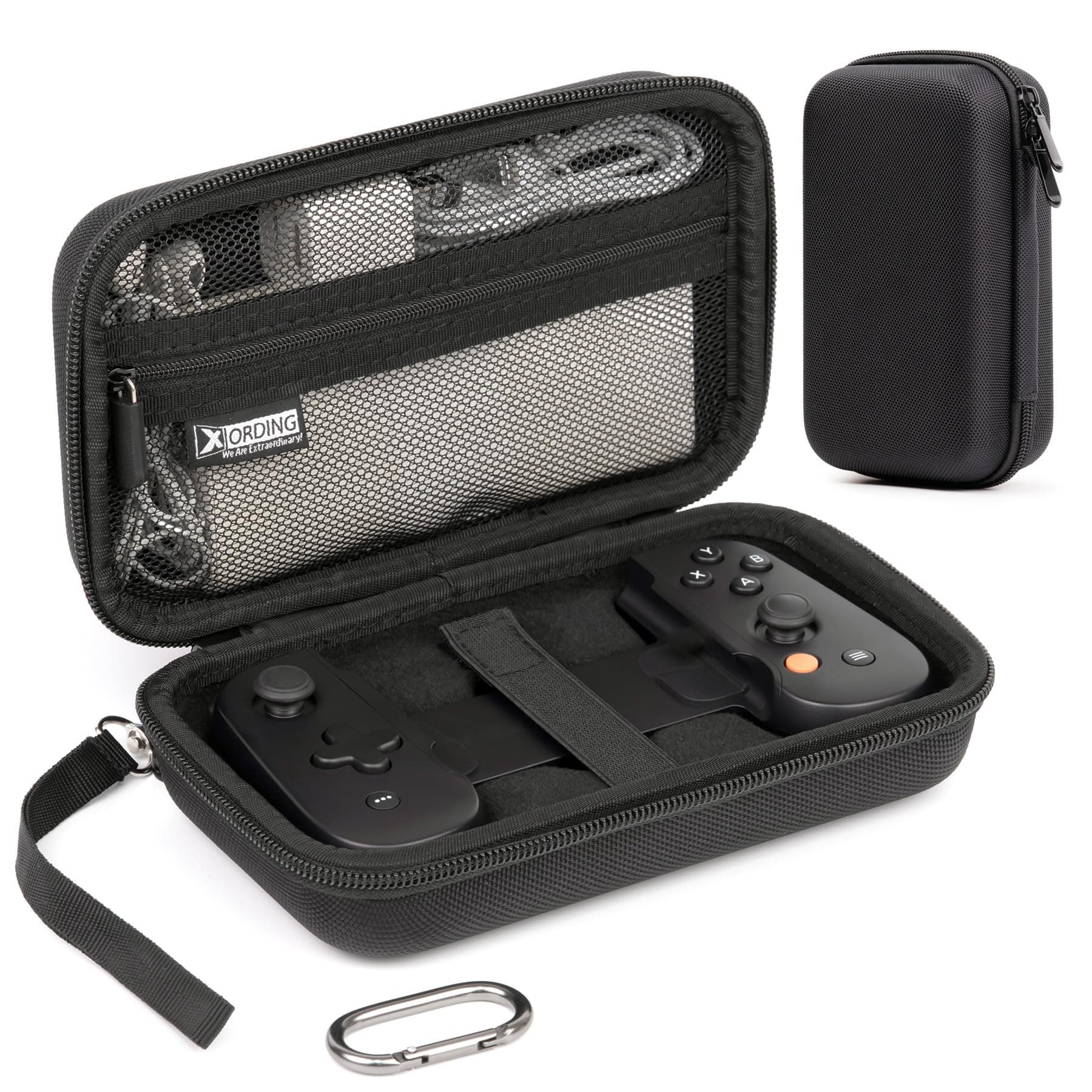 XORDING® Carrying Case Compatible with Backbone One, Nylon Hard Shell, Large Protective Carrying Case, with a Wristband, Keychain and Net Pocket for Accessories Kit (Black)