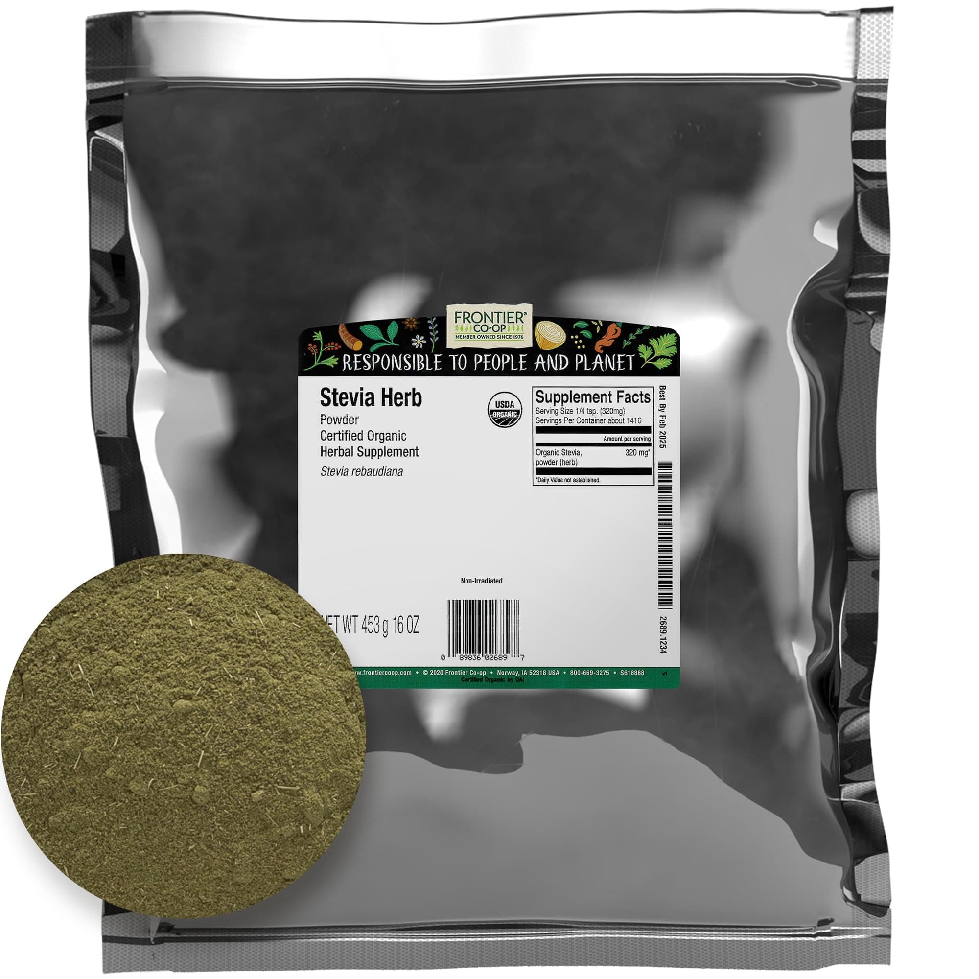 Organic Stevia Herb Powder, 16 oz (453 g)