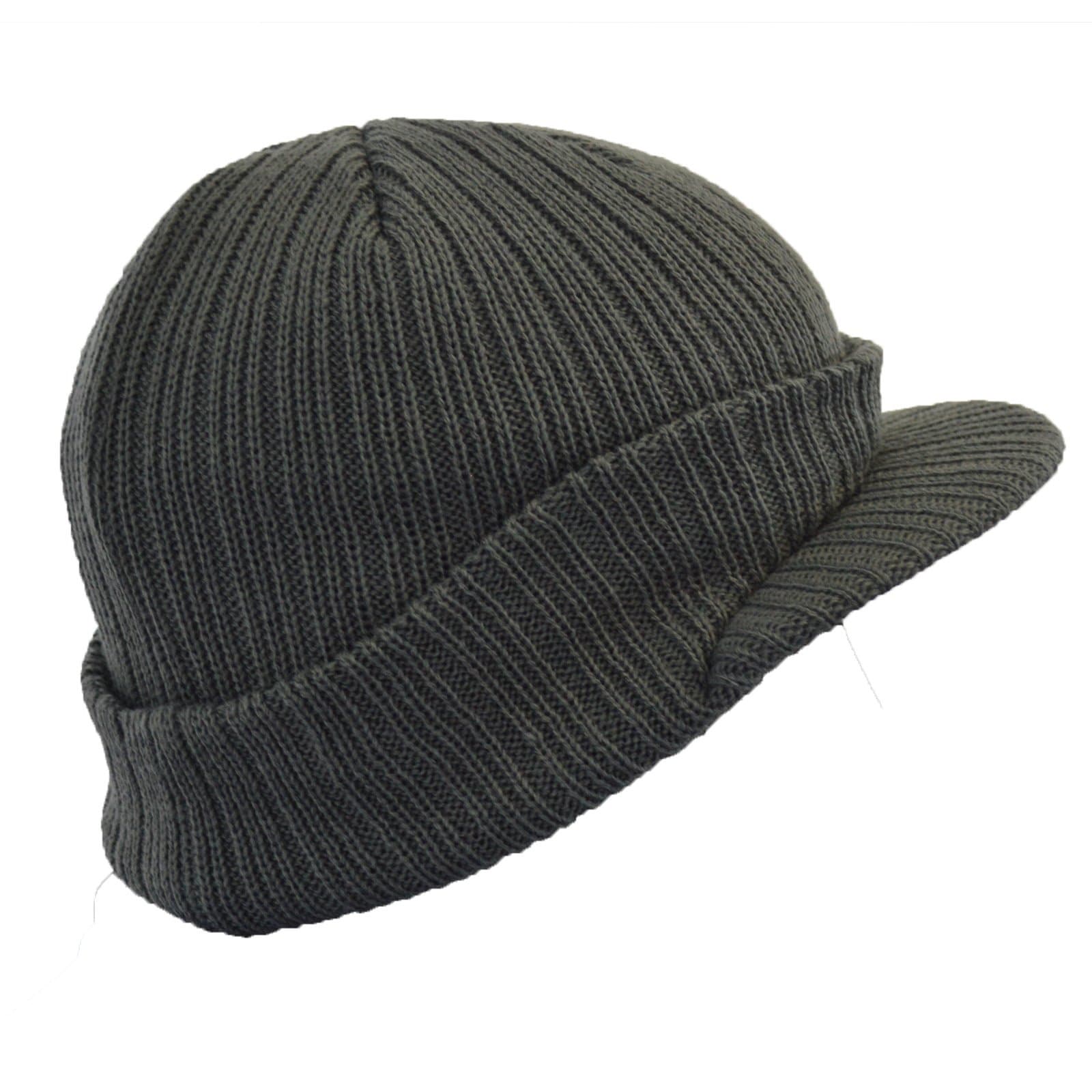 EUROCAPS Euro Peaked Beanie Knitted Hat with Peak in 6 Colours Winter Beany (Dark Grey Melange)