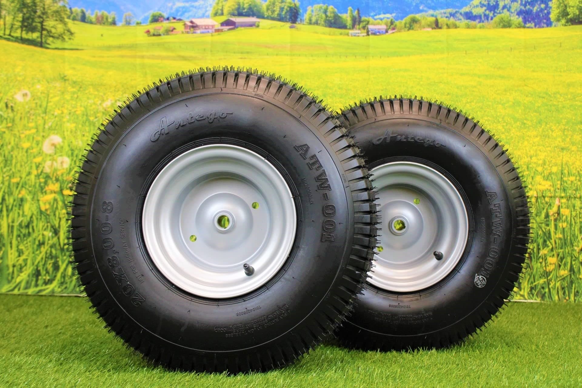 (Set of 2) 20x8.00-8 Lawn & Garden Mower Turf Tires - 4 Ply with Keyed Hub Wheel | Compatible with Husqvarna & Some Craftsman Models