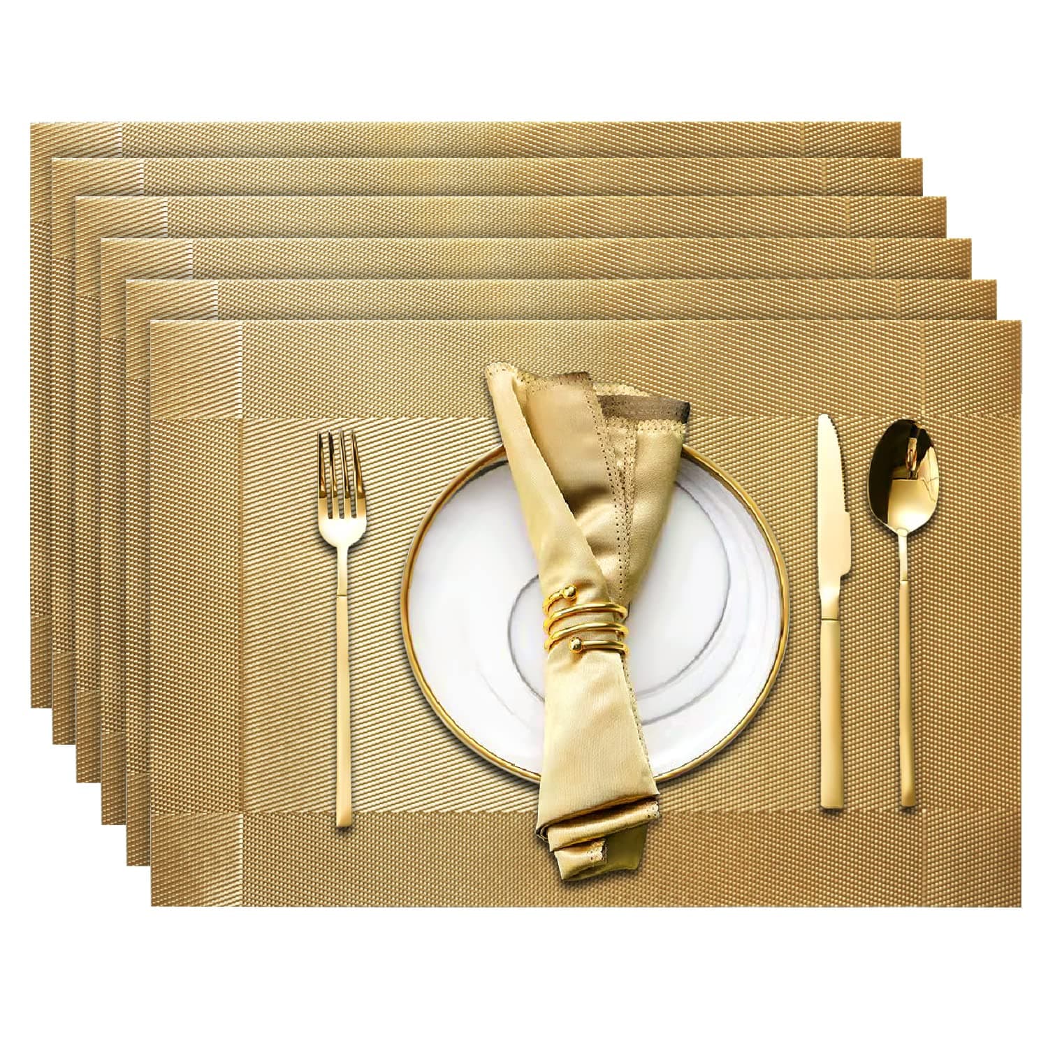 Trophable Placemats Set of 6, Table Placemats Heat Resistant Woven Placemats Washable PVC Place Mats Woven Vinyl Placemats Non-Slip Stain Resistant Kitchen Table Placemats Easy to Clean…